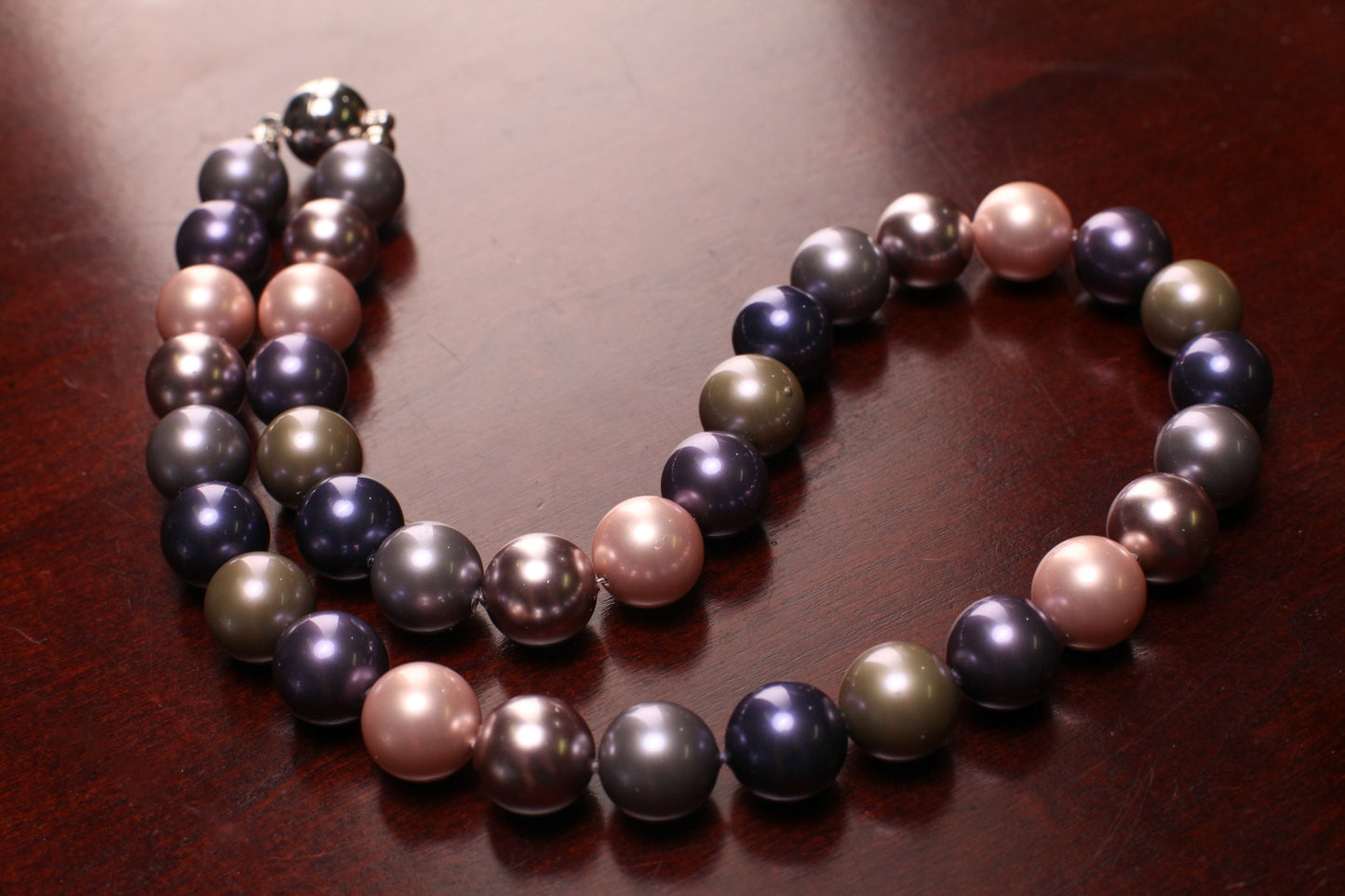 Tri color pink purple 12mm Multi South Seashell Pearl Necklace, Bridal ,Evening wear, party, Elegant gift