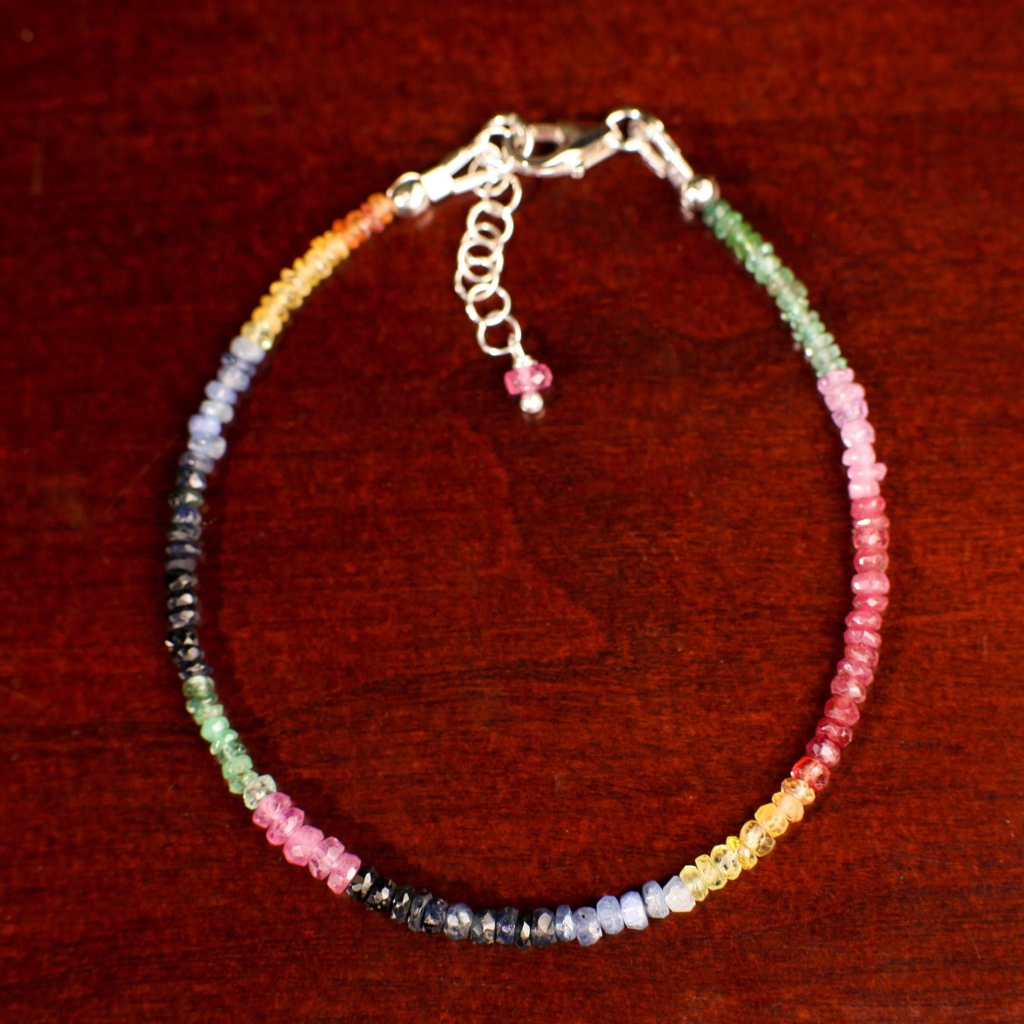 Natural Multi Sapphire, Ruby, Emerald AAA Faceted 3-3.5mm Rondelle Multi Precious Gemstone in 925 Sterling Silver Bracelet