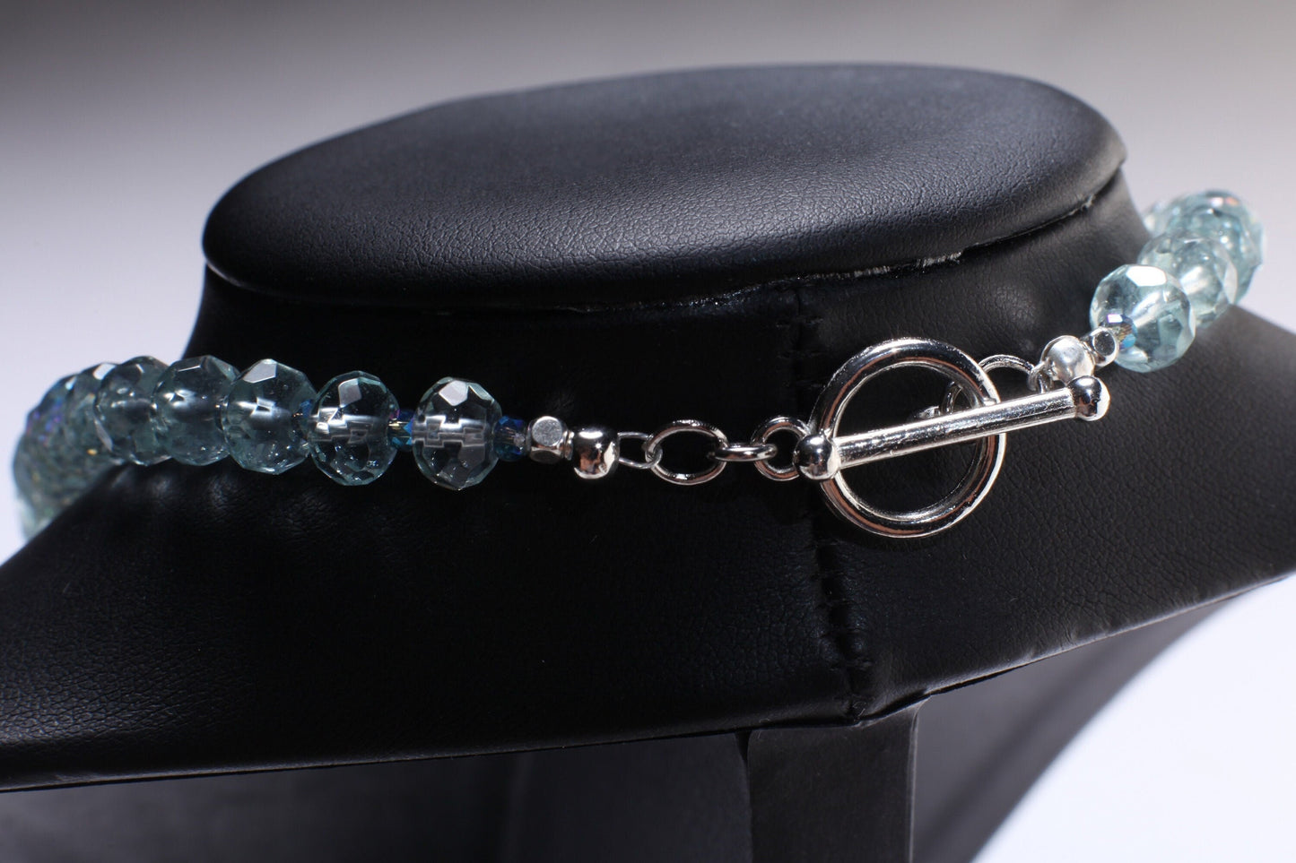 Aqua Quartz Faceted Graduated Rondelle 20.5" Necklace, silver Toggle Clasp, Gift for her