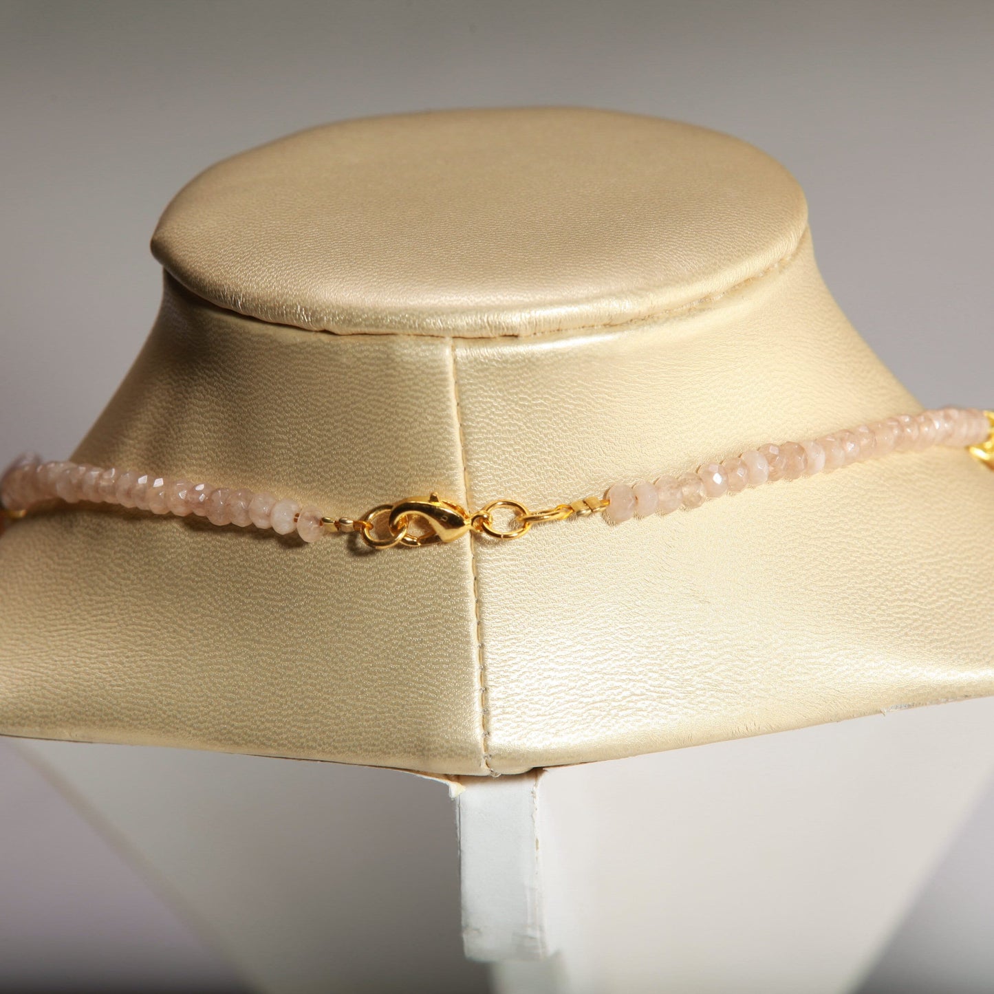 8x10mm Faceted Peach Moonstone Nugget Wire Wrapped with 12mm Freshwater Pearl Coin shape Necklace 20"