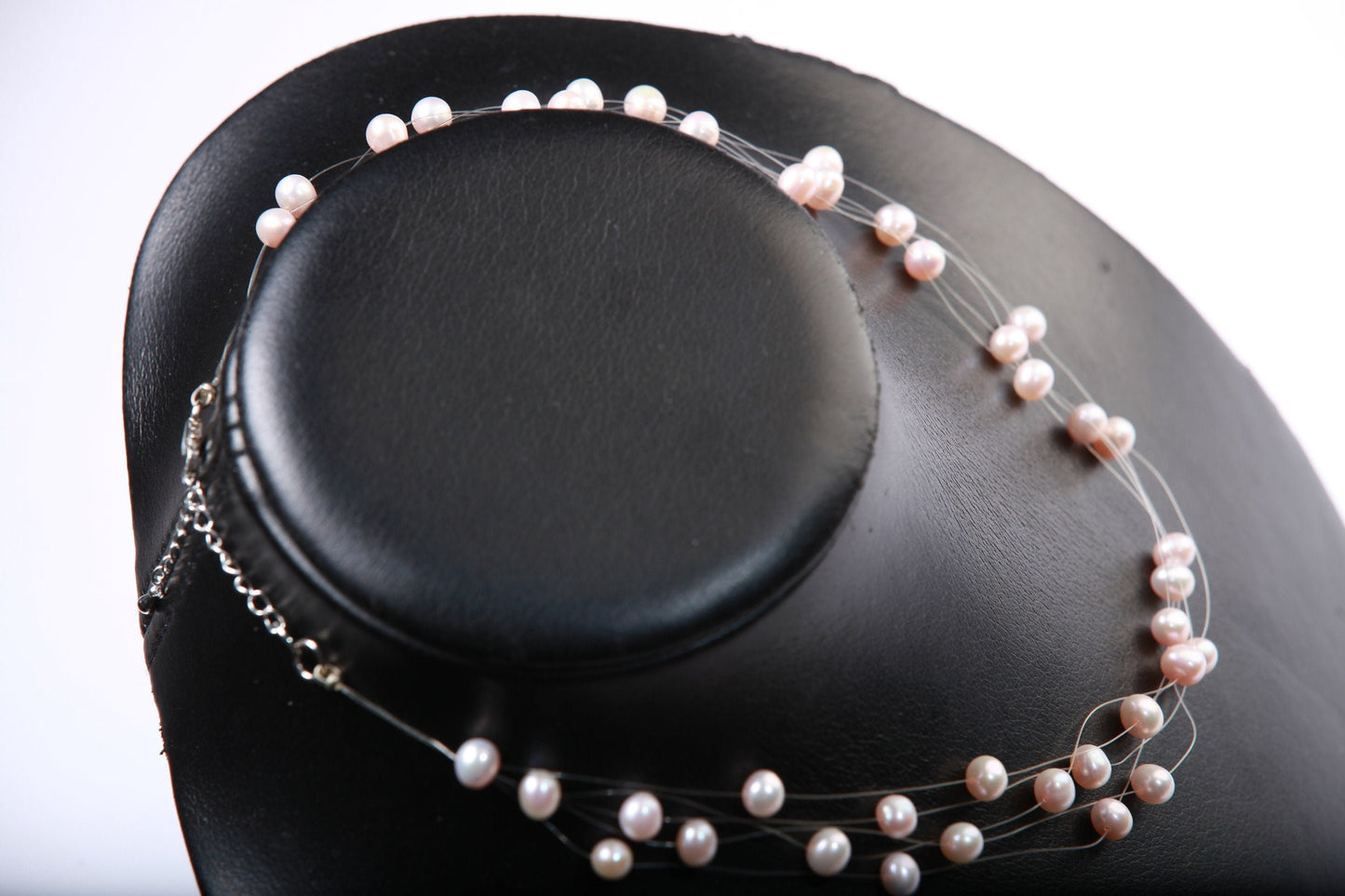 Natural Fresh Water Cultured Pearl Pink 5 Line Floating Bridal Illusion 16" Adjustable Plus 2" Extension Necklace,