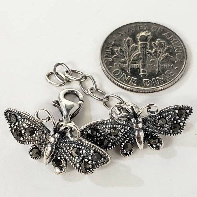 Marcasite 925 sterling silver multi strand 7 loop butterfly extensions clasp, 21mm long necklace bracelet making vintage clasp, 2 pcs,1 set