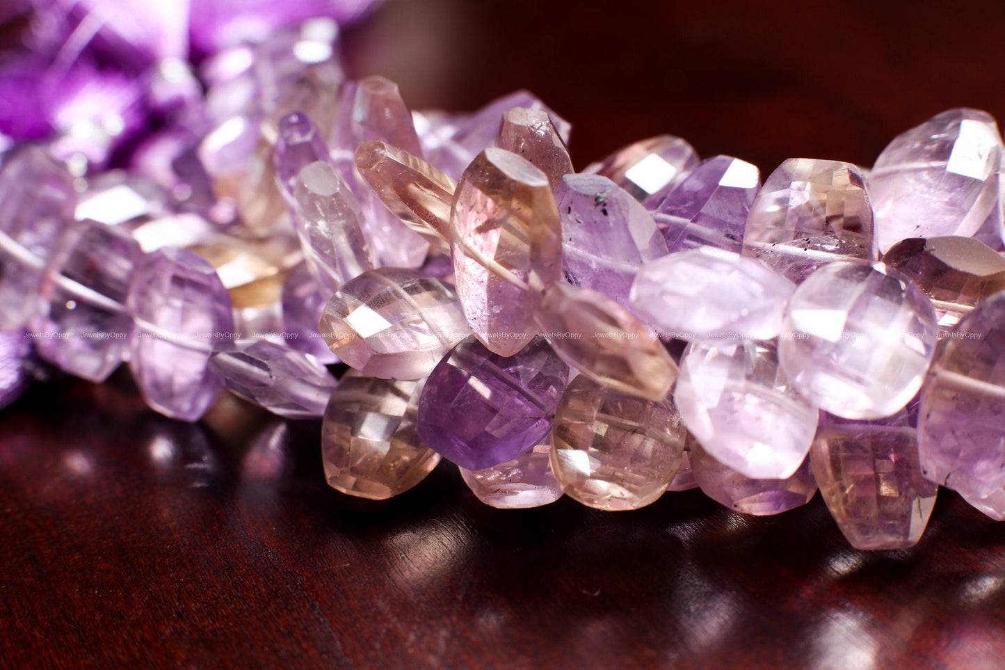 Natural Ametrine Faceted Trapezoid 10x14-12x16mm Purple Yellow Middle Drilled Beads 8" Strand