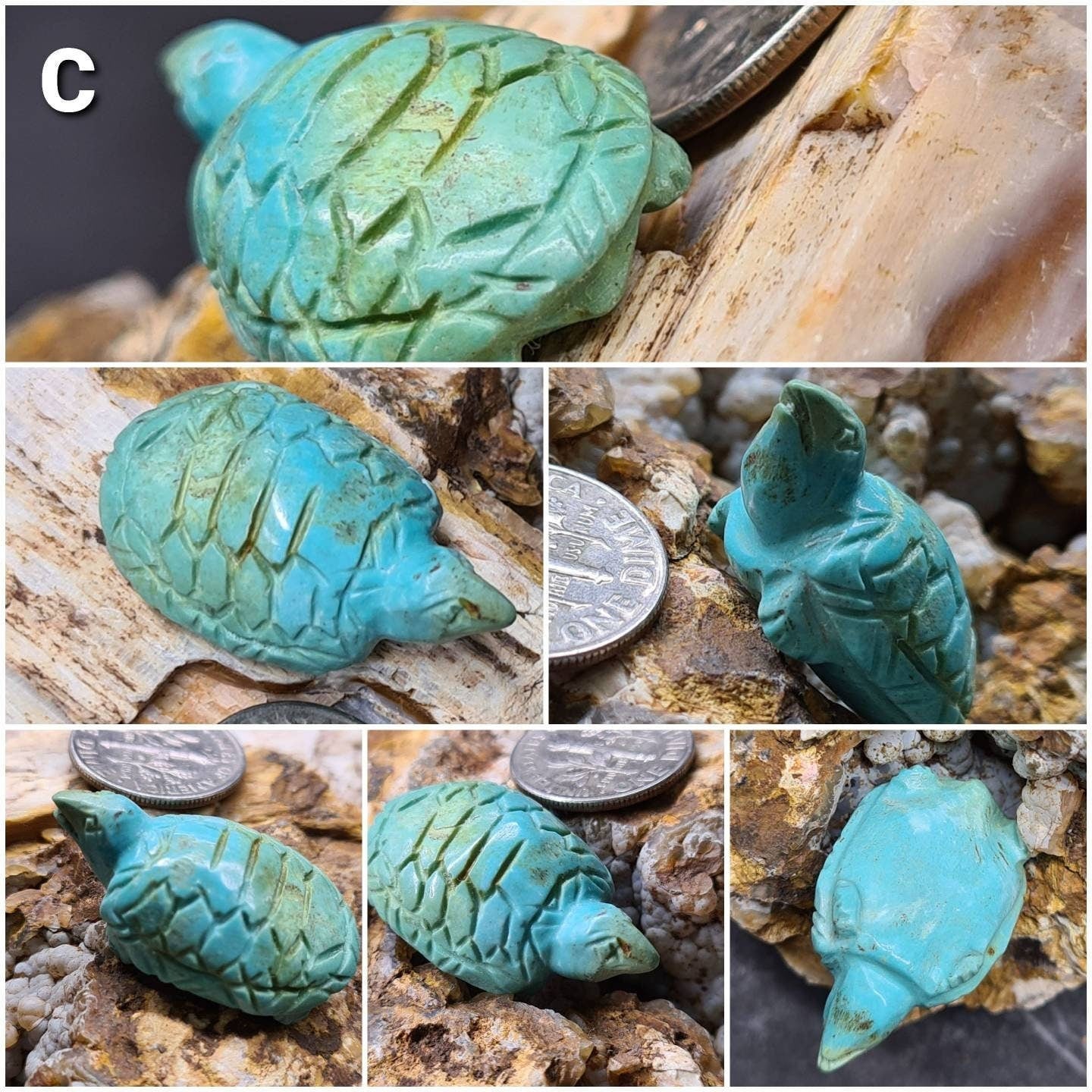 Hand Carved Natural Turquoise Sea Turtle Totem, Miniature Animals Collectible Figurines Vintage Sculpture, Old Stock