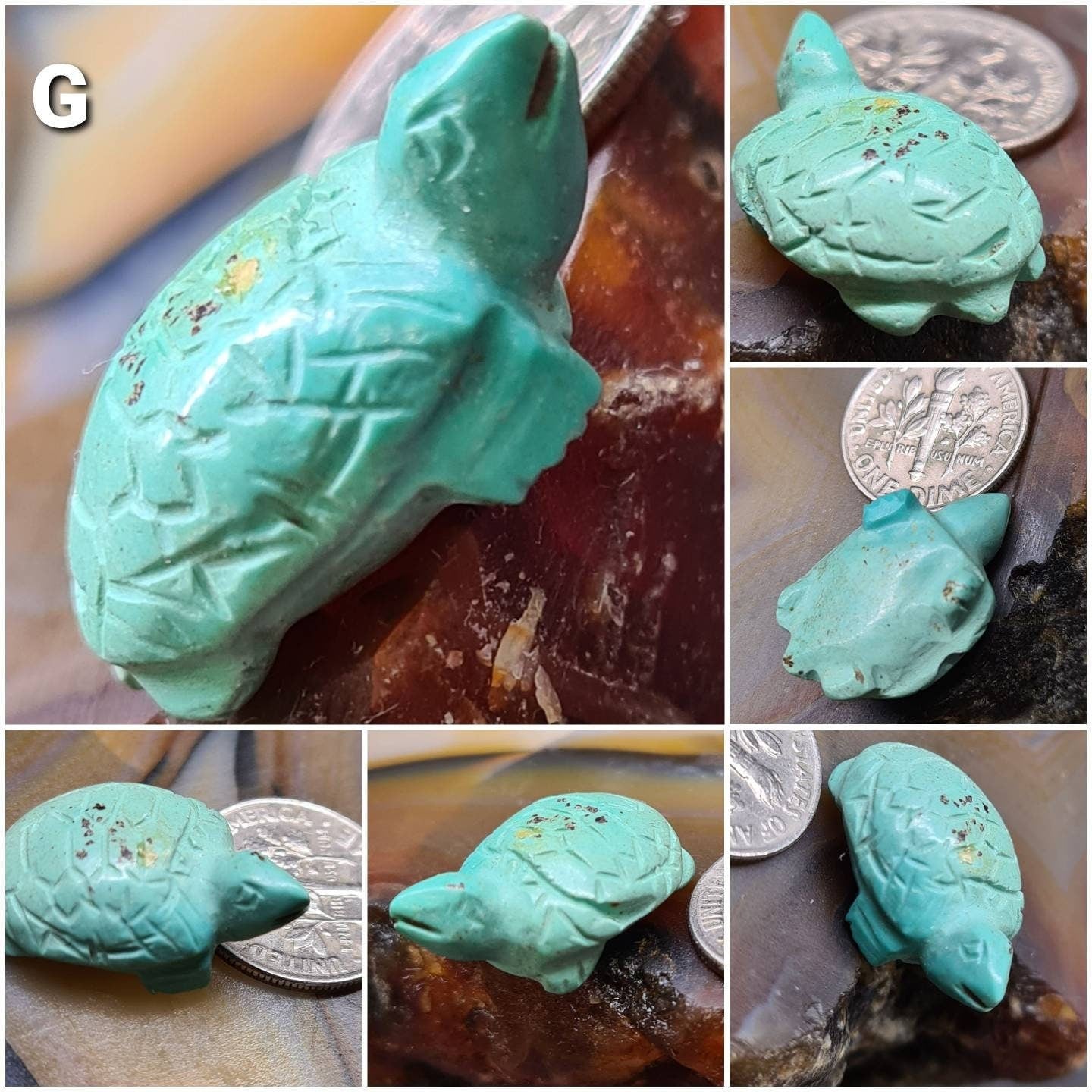 Hand Carved Natural Turquoise Sea Turtle Totem, Miniature Animals Collectible Figurines Vintage Sculpture, Old Stock