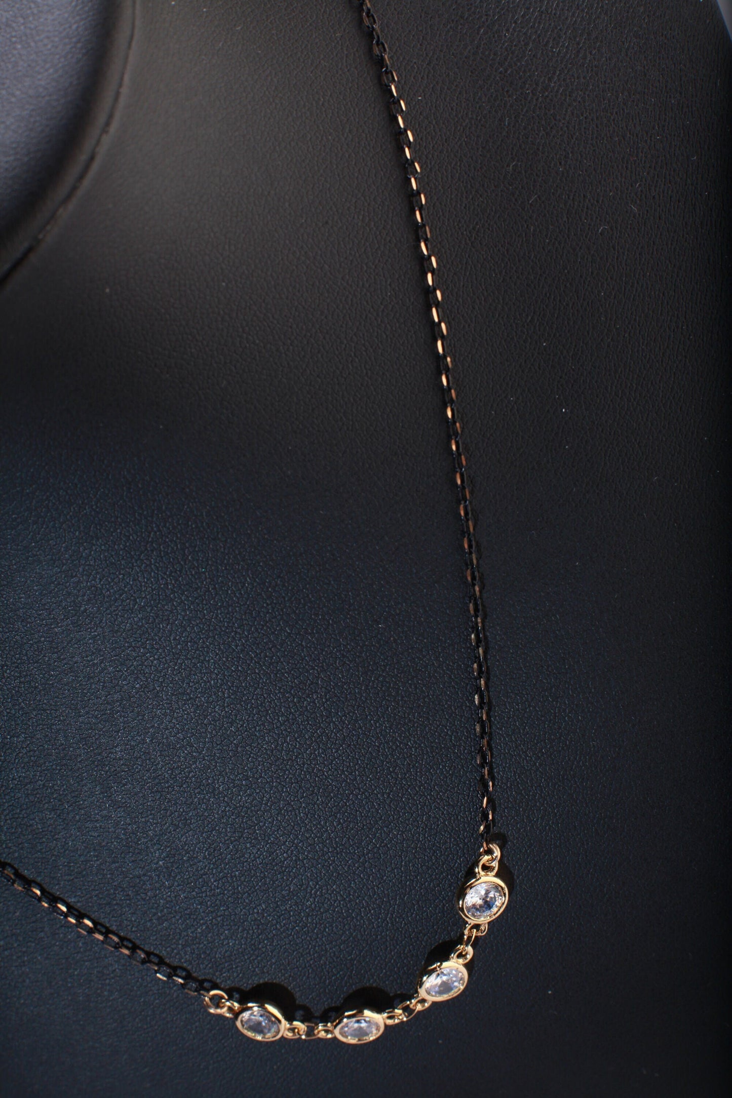 Cubic Zirconia CZ Diamond bezel Charm, Oxidized Two-Tone chain Necklace. Choice of 16", 18", 20" 22" and 24"