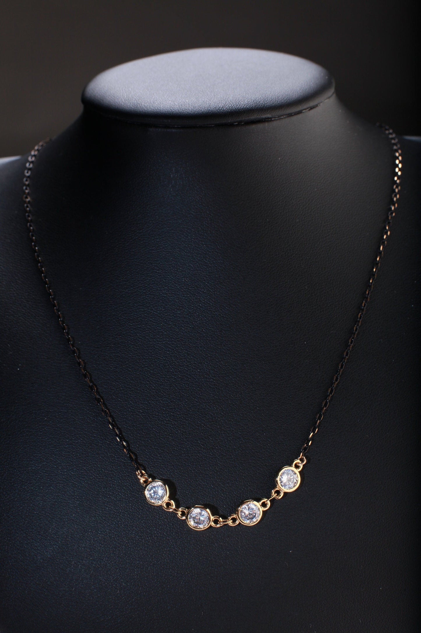 Cubic Zirconia CZ Diamond bezel Charm, Oxidized Two-Tone chain Necklace. Choice of 16", 18", 20" 22" and 24"