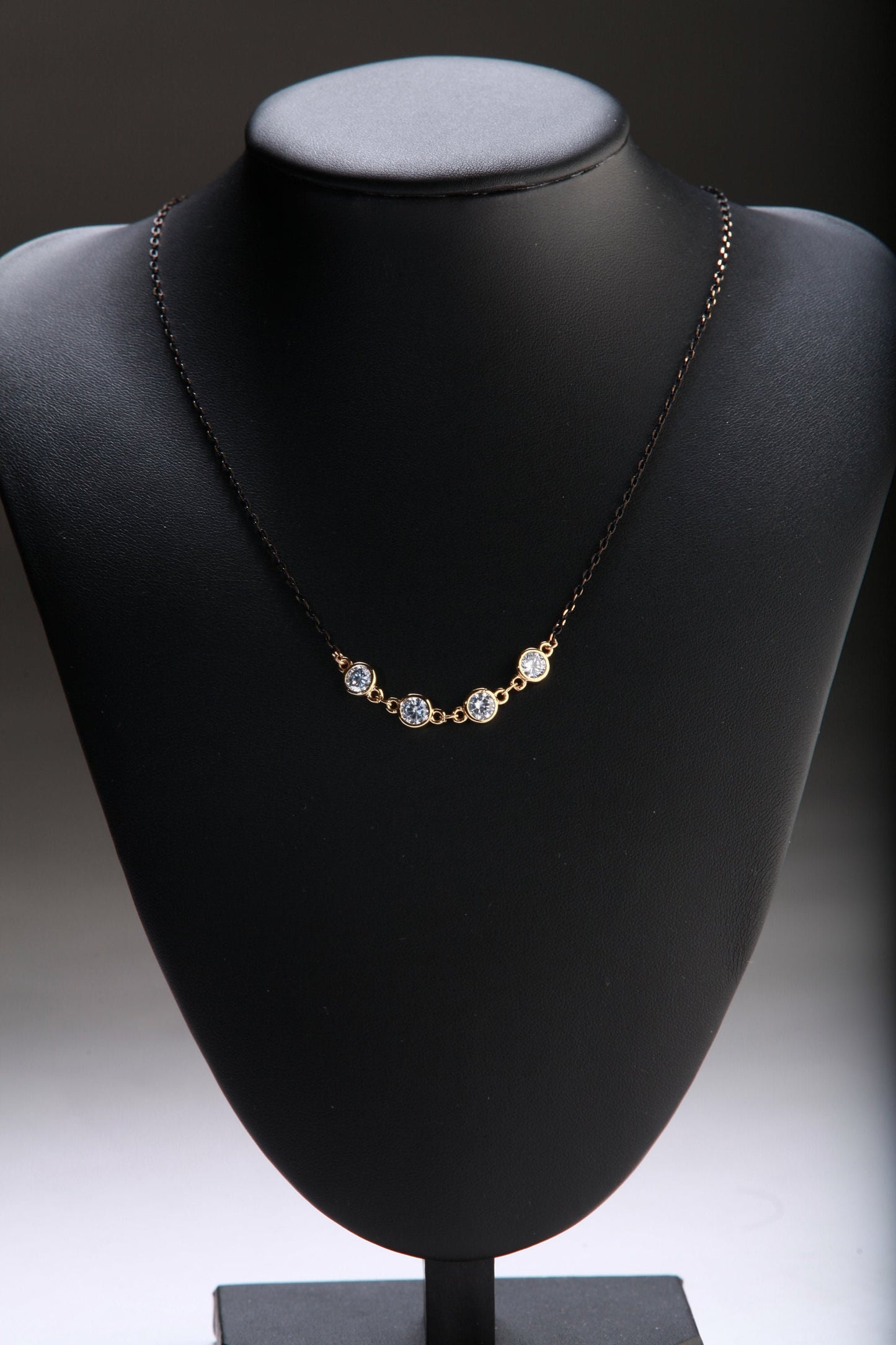 Cubic Zirconia CZ Diamond bezel Charm, Oxidized Two-Tone chain Necklace. Choice of 16", 18", 20" 22" and 24"