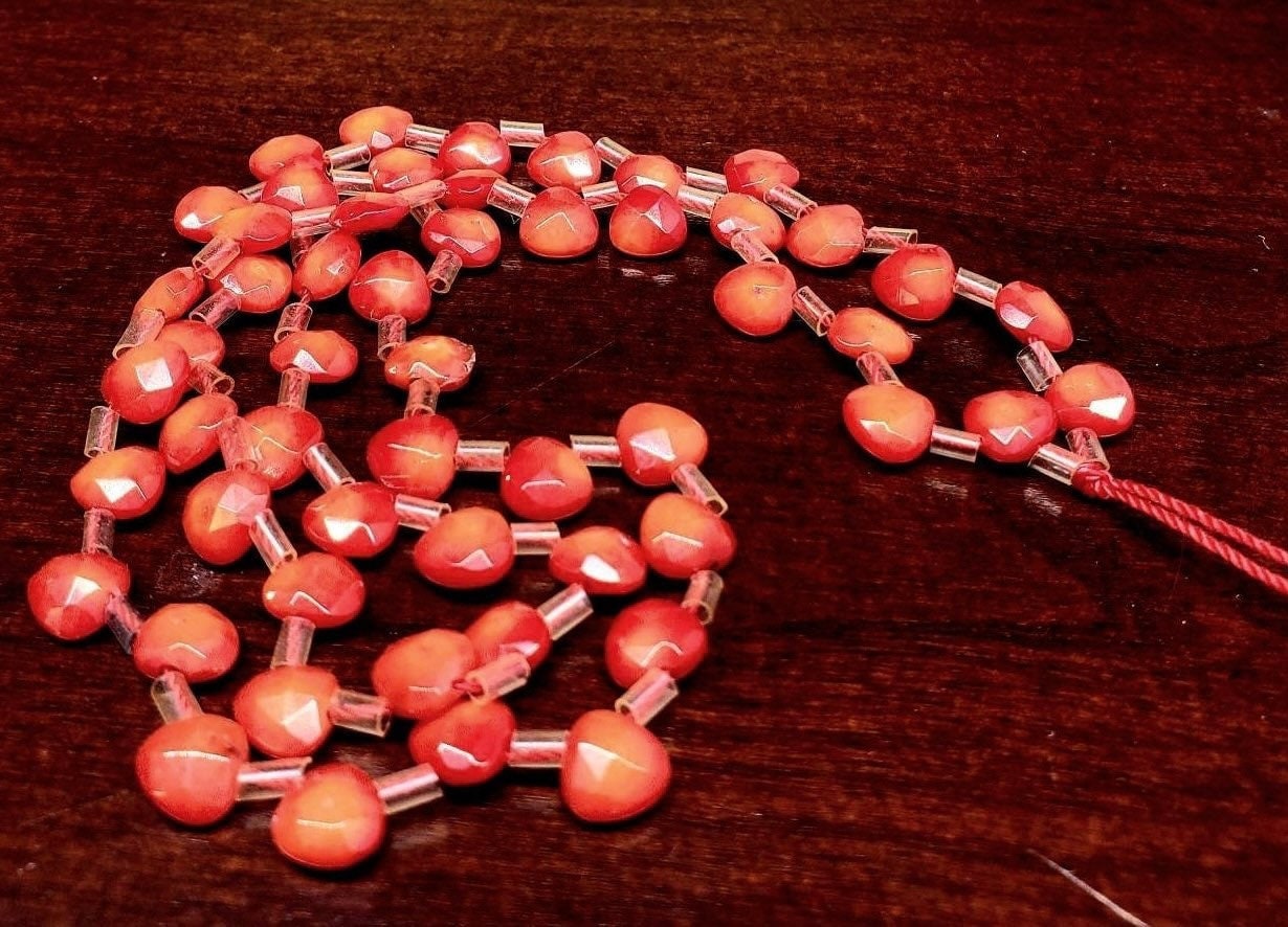 Genuine bamboo coral faceted heart broilet drops AAA quality rare shape gemstone beads for jewelry making , 16" strand, 54 pcs