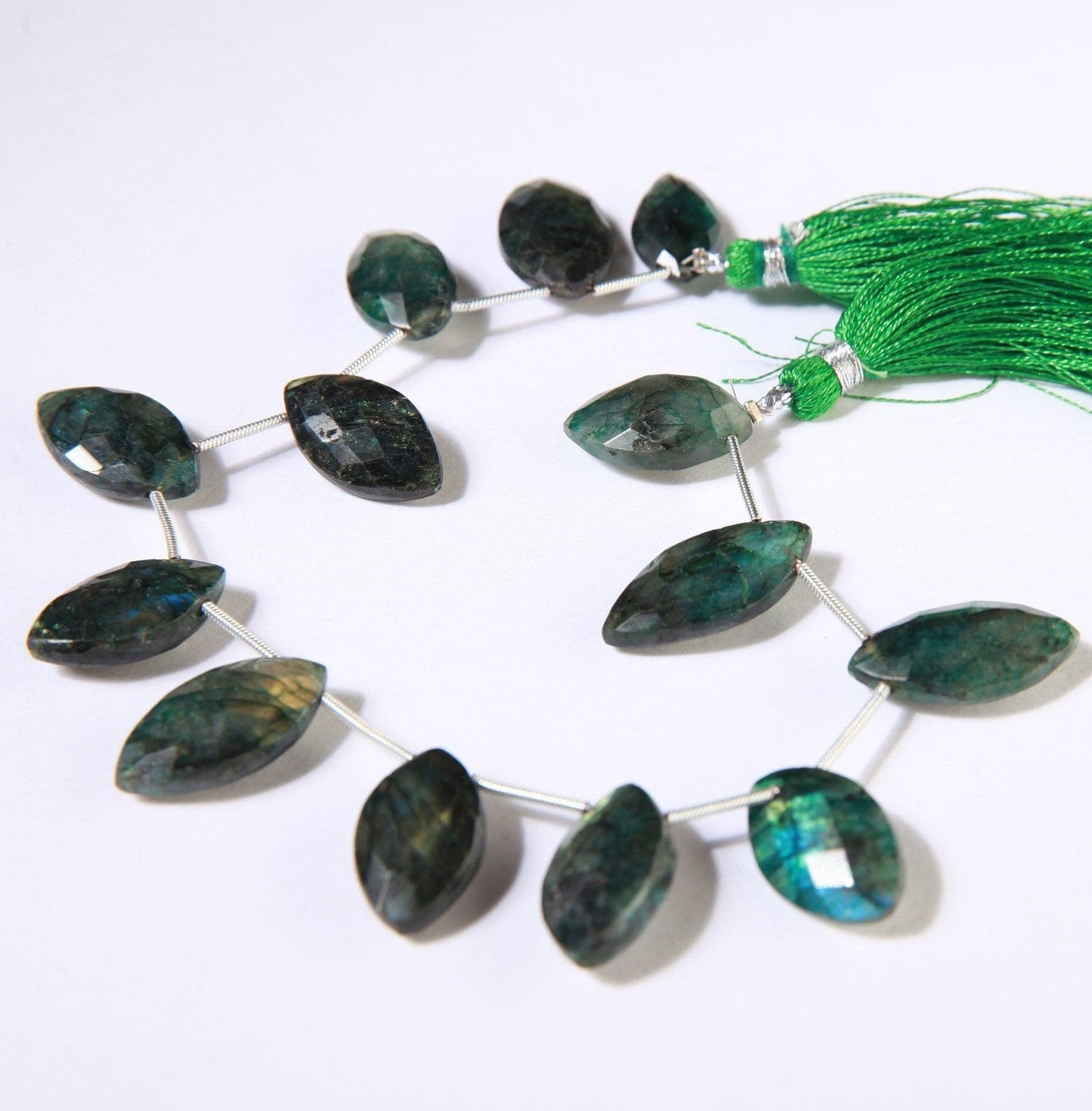 Natural Labradorite Faceted Marquise Drop Beads Blue Green Flashy 8x15-17mm Gemstone 10 pcs ,Jewelry Making Beads