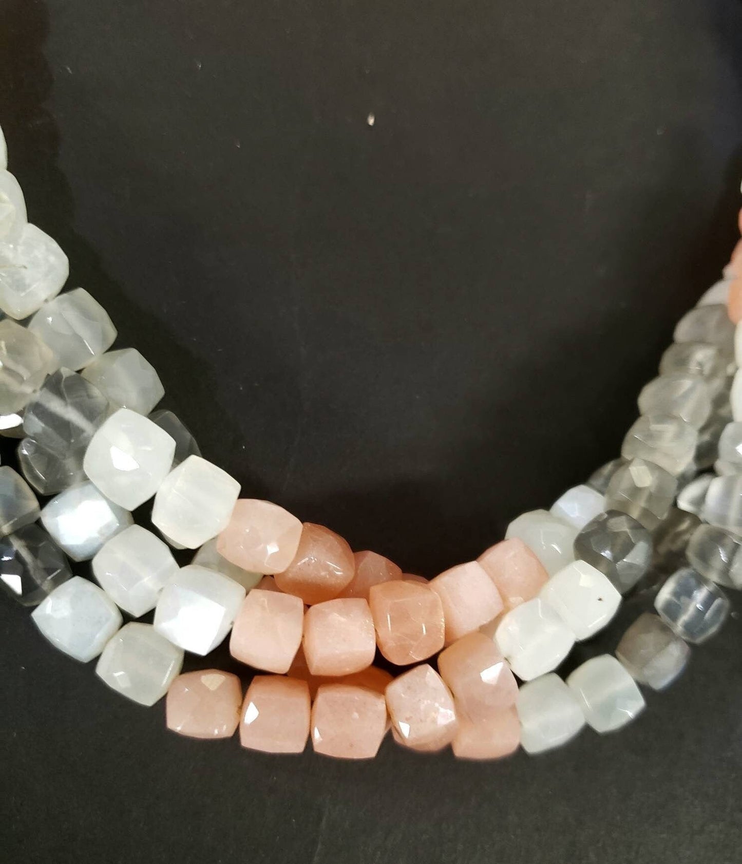 Multi Moonstone 6-6.5mm faceted dice shape cube beads, jewelry making 8" strand beads .