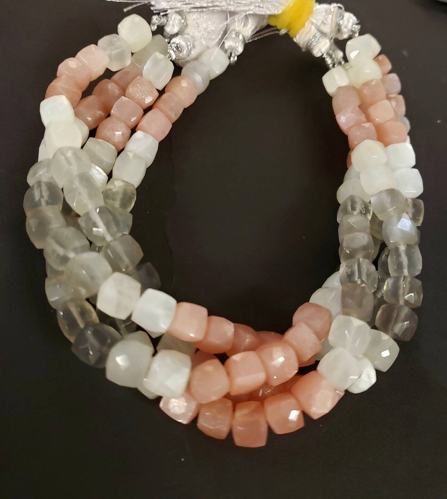 Multi Moonstone 6-6.5mm faceted dice shape cube beads, jewelry making 8" strand beads .