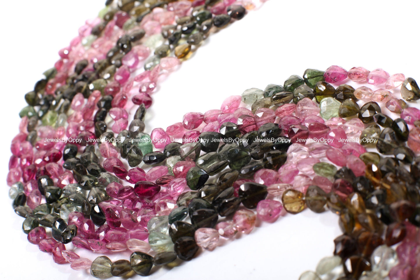 Natural Multi Watermelon Tourmaline Faceted Heart Shape Teardrop Gemstone 5.5-6mm Beads 14" Strand