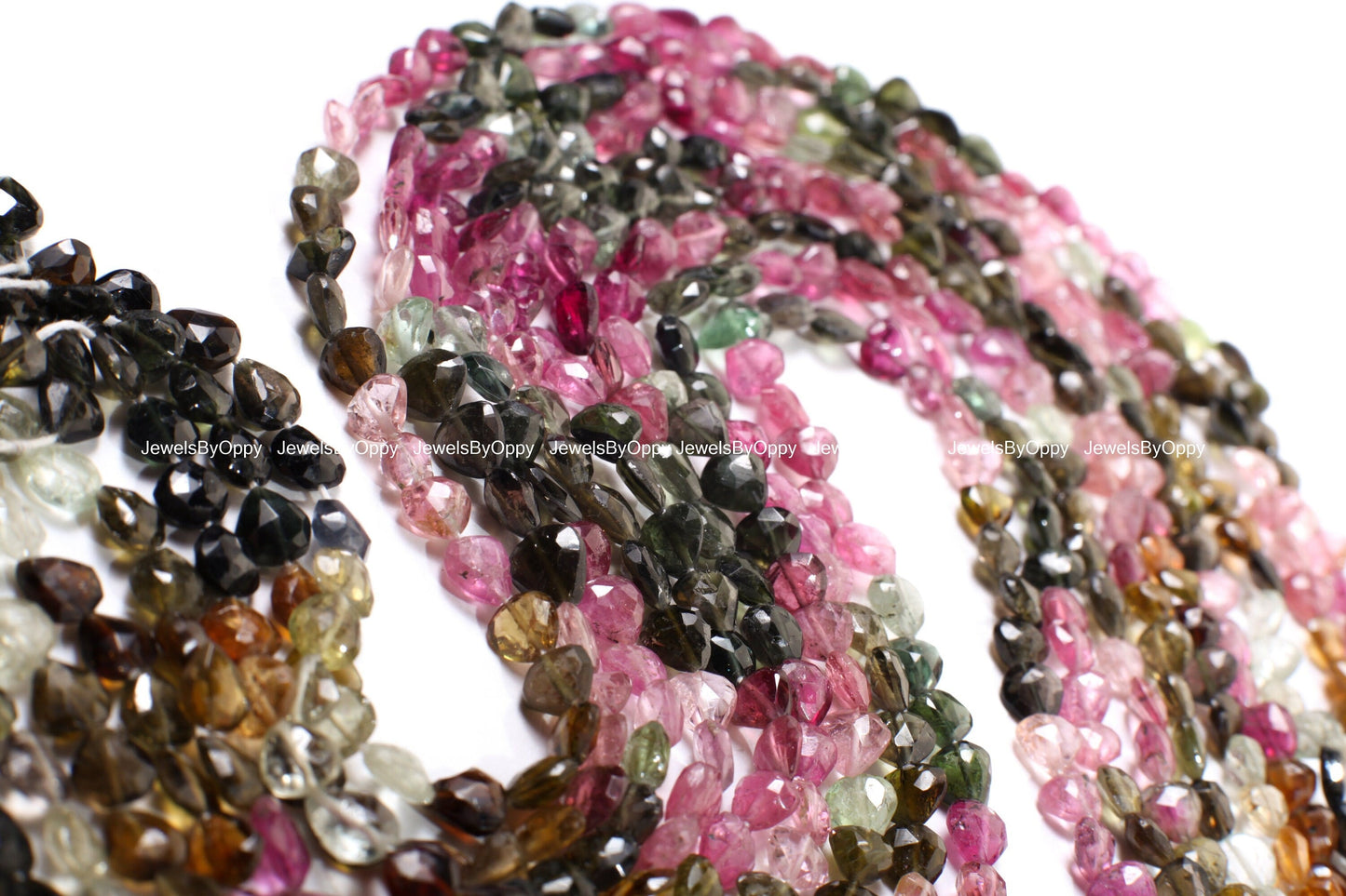 Natural Multi Watermelon Tourmaline Faceted Heart Shape Teardrop Gemstone 5.5-6mm Beads 14" Strand
