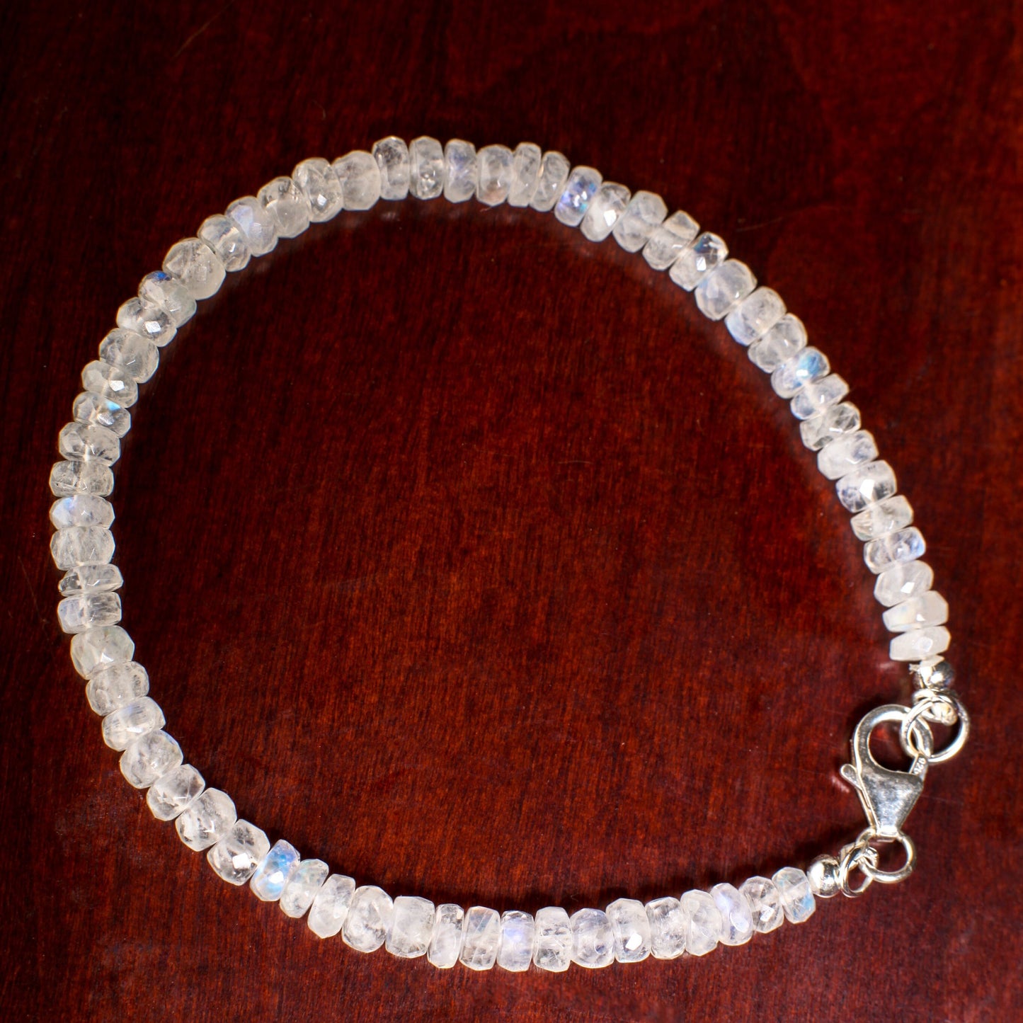 Moonstone Faceted Rondelle 4-5mm Bracelet in 925 Sterling Silver or 14K Gold Filled Clasp, Natural Precious gift for her.