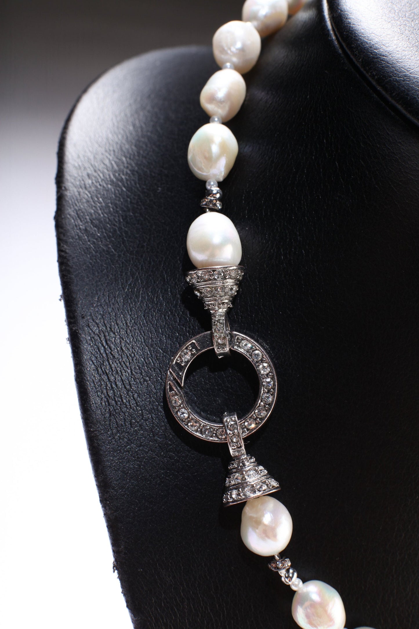 Genuine Freshwater Baroque pearl ,tiny pearl Spacers, Large 28mm Flame ball baroque pearl Detachable Pendant, Carabiner CZ Clasp 18"necklace