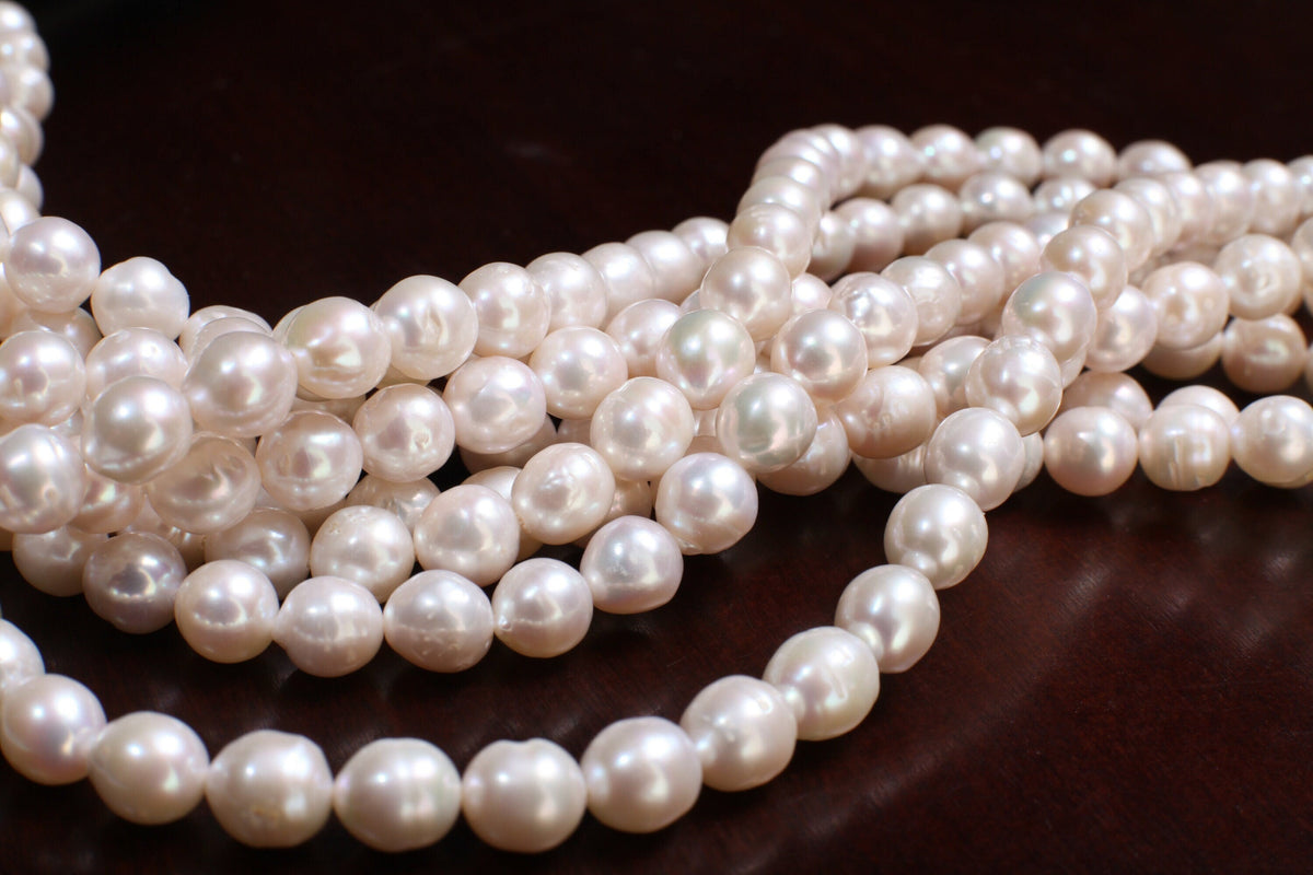 Natural Freshwater Pearl 7-7.5mm Potato round Pearl, Good Luster 15" strand for Jewelry Making Pearl , Bracelet, Earrings, Necklace