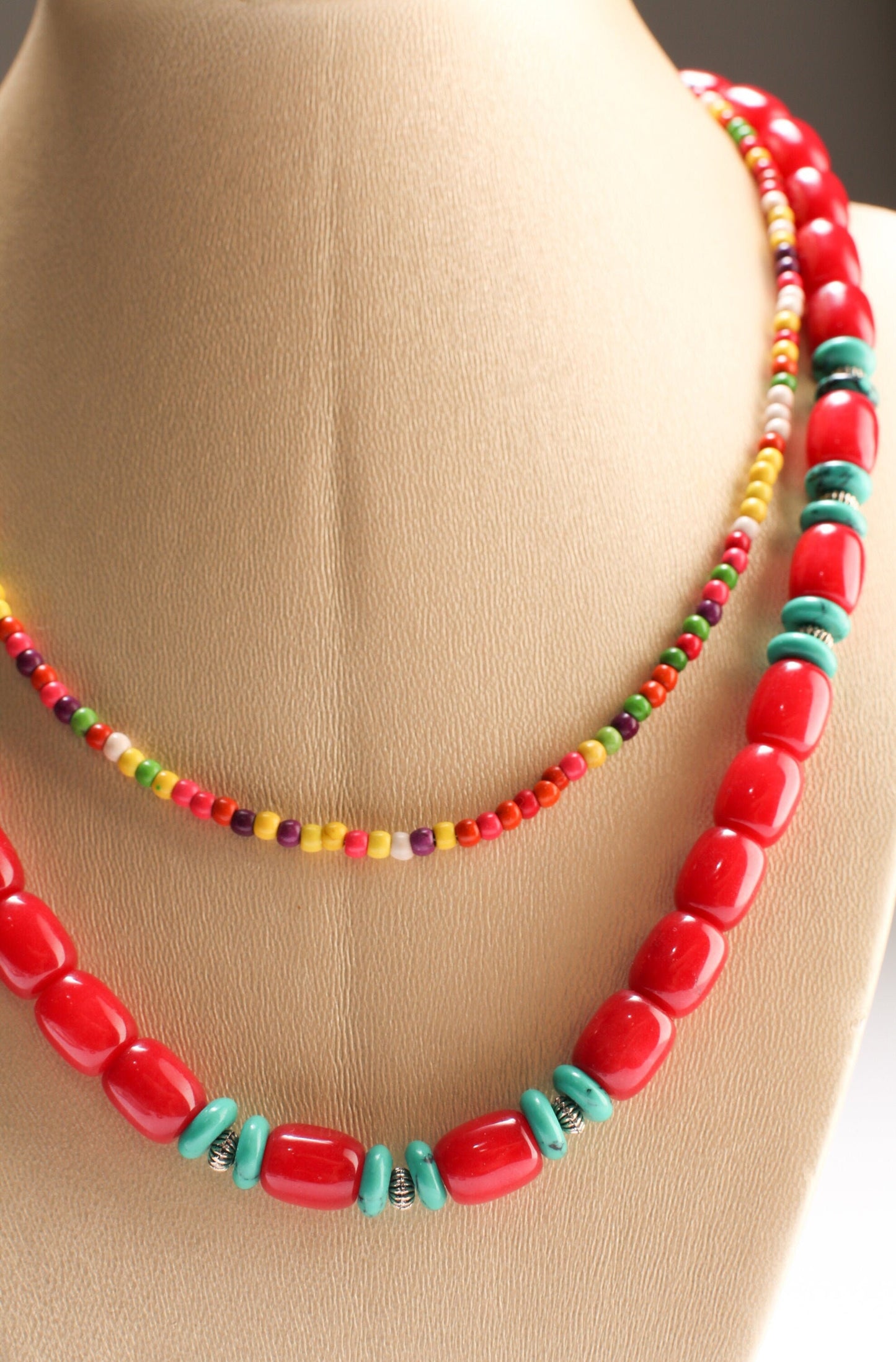 Ruby Jade Oval Barrel 9x11mm with Turquoise Rondelle 18" Necklace with 2" Extension Chain