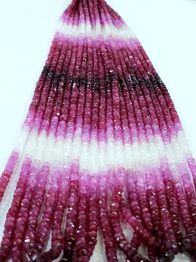 Natural Ombre Ruby 2-2.5mm Shaded Hand Faceted Beads, High Quality Jewelry Making Ruby, 8" or 16" Strand
