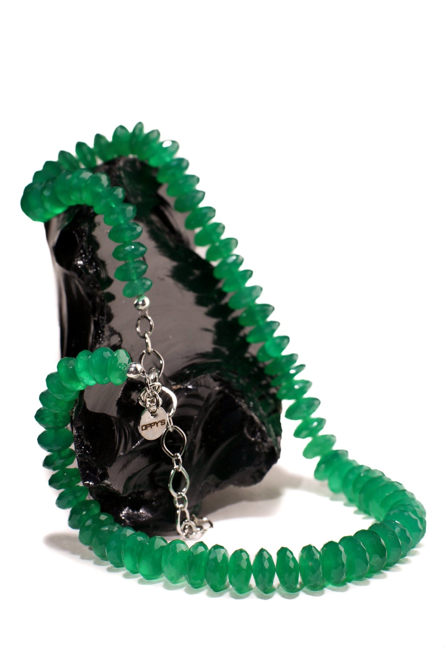 Genuine Green Onyx German Cut large Graduated Faceted Roundel 7-11mm AAA Quality 17.5" Necklace with 2" Extension Chain, May Birthstone