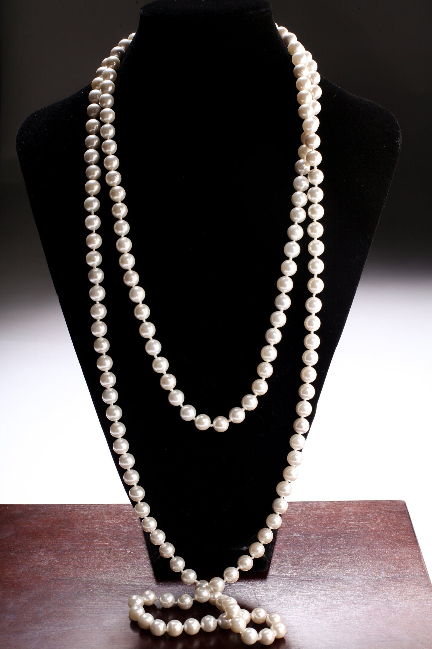 64" Hand Knotted Pearl Necklace Seashell South Sea Pearl 8.5mm Round Beads Statement White Long Double, Triple Layer Necklace 174 Pcs,Bridal