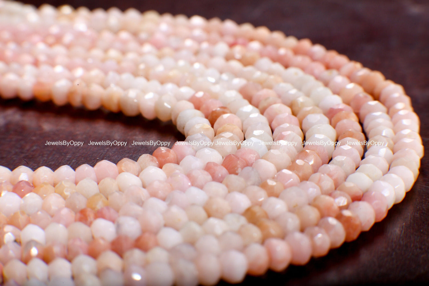 Pink Opal Rondelle, Natural Shaded Peruvian Opal Faceted Roundel 4mm Jewelry Making Gemstone Beads 13" Strand