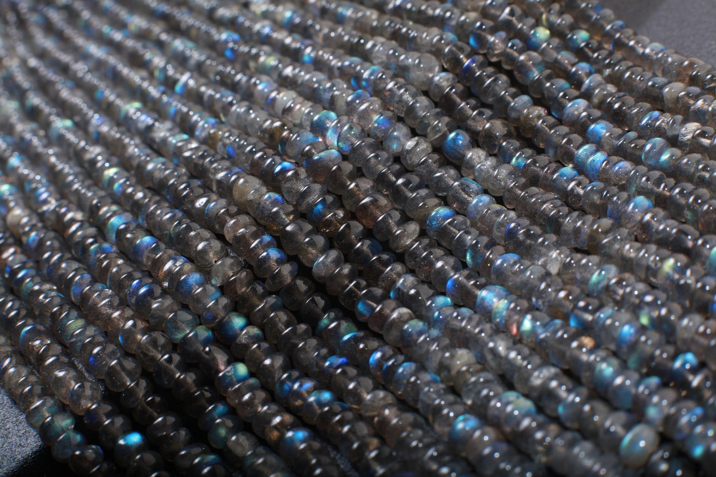 Natural Labradorite Blue Flash AAA Quality 4-5mm Smooth Rondelle For Jewelry Making, Necklace, Bracelet, DIY, Healing Gemstones 8" Strand
