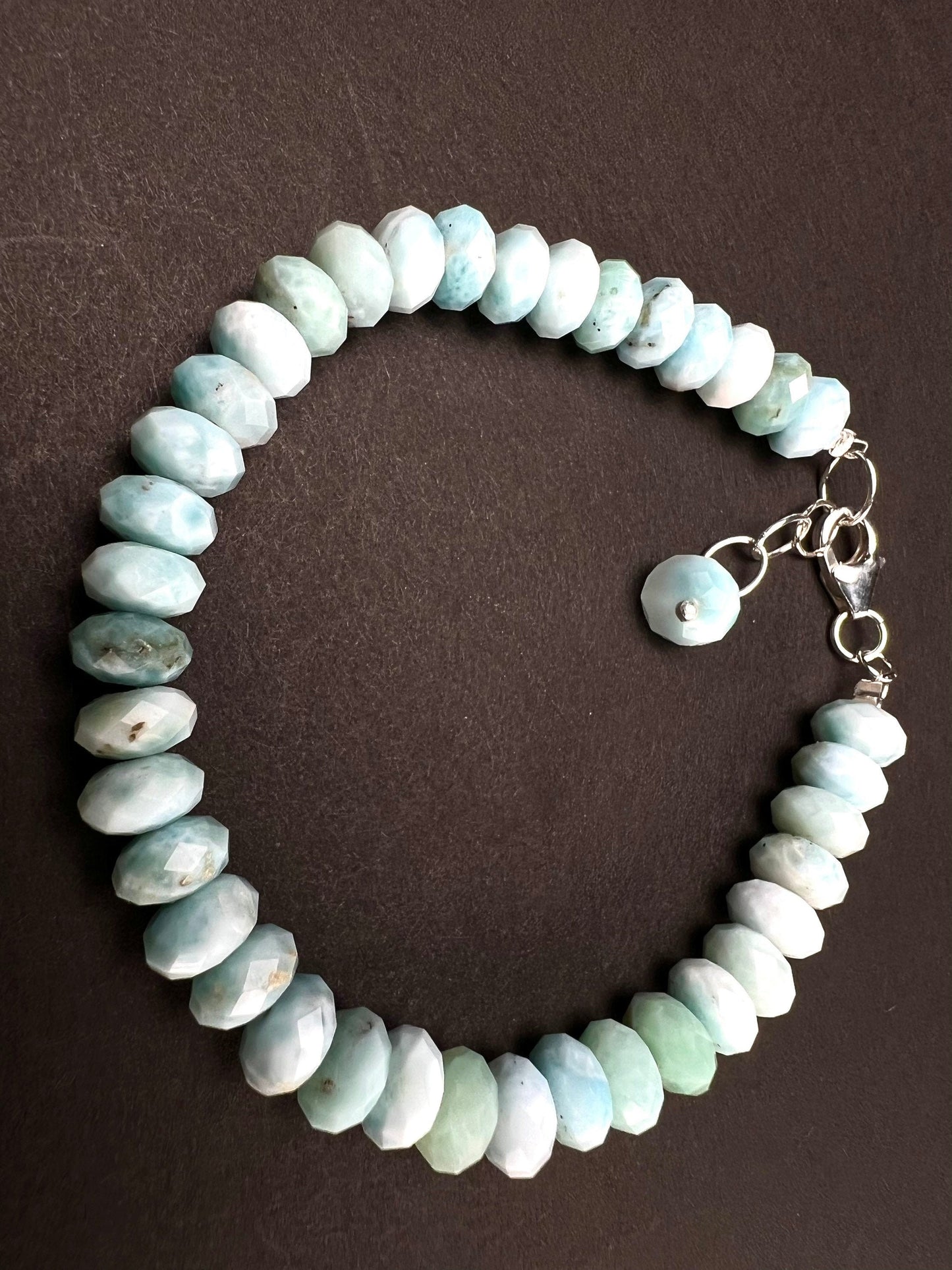 Genuine Larimar Gemstone 7.5-8mm faceted AAA Roundel 925 Sterling silver Bracelet , healing gemstone beads, high Quality Gift