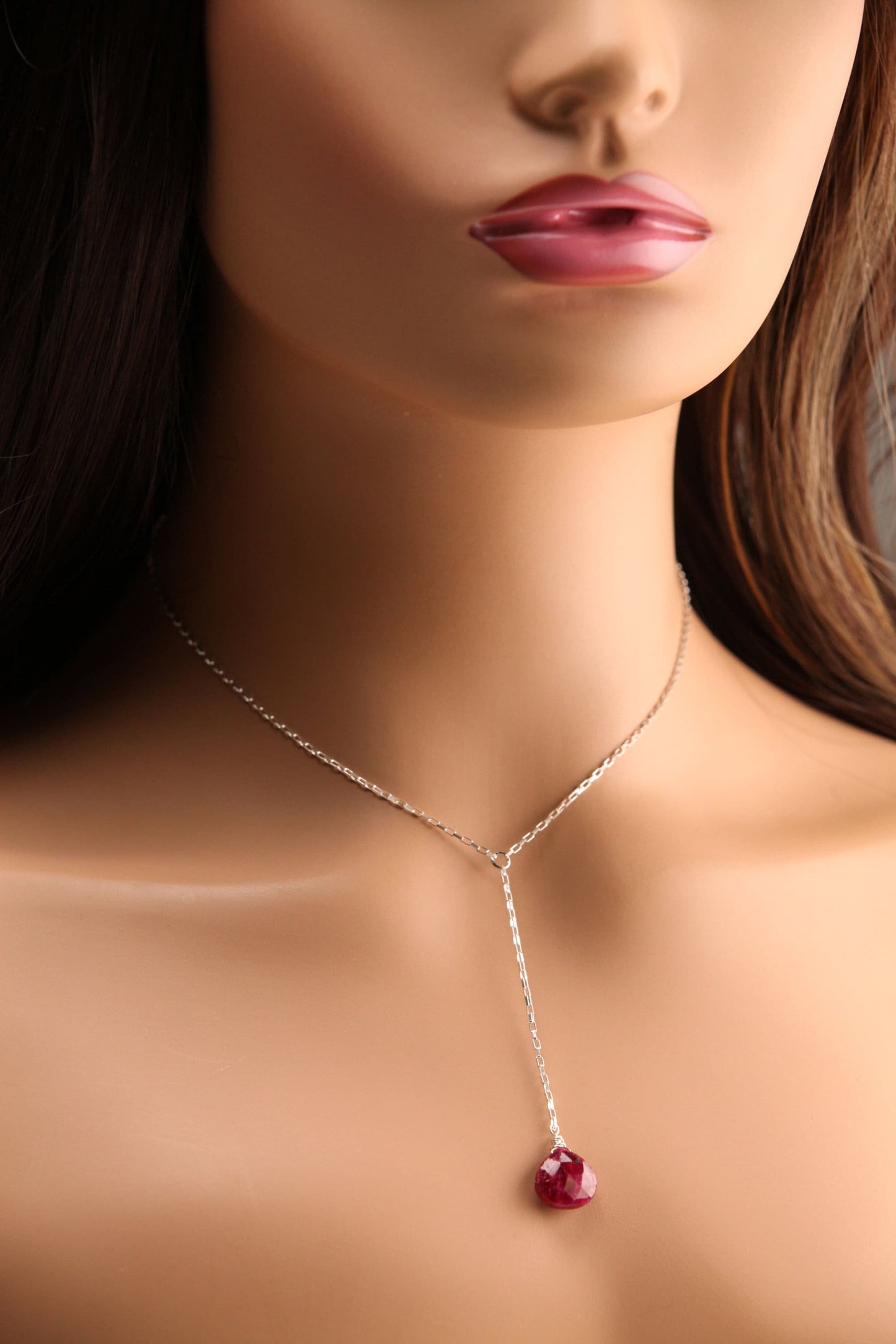 Genuine Ruby Necklace Faceted 12mm Heart Briolette Teardrop Wire Wrapped Necklace in 925 Sterling Silver valentine gift
