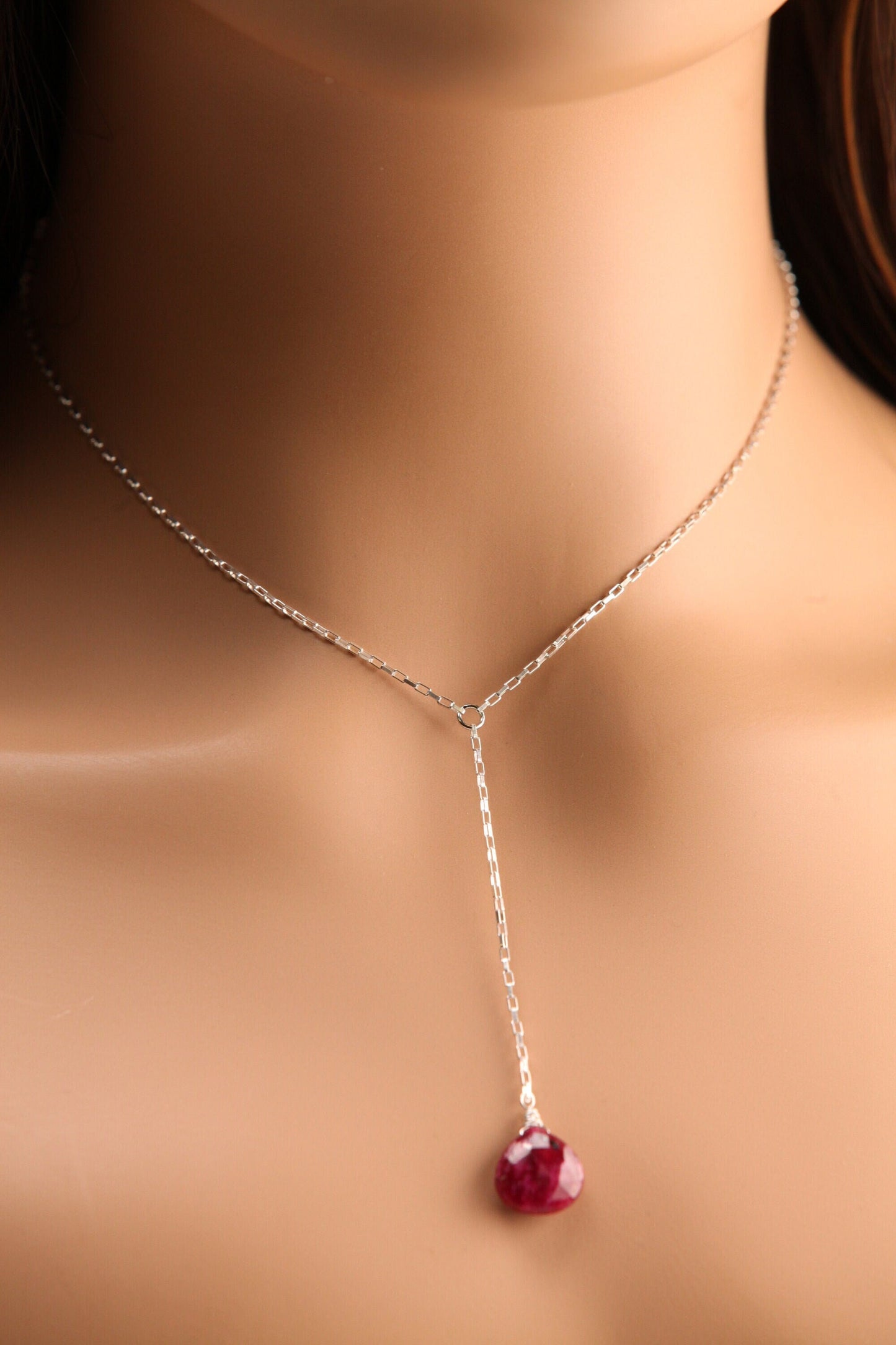 Genuine Ruby Necklace Faceted 12mm Heart Briolette Teardrop Wire Wrapped Necklace in 925 Sterling Silver valentine gift