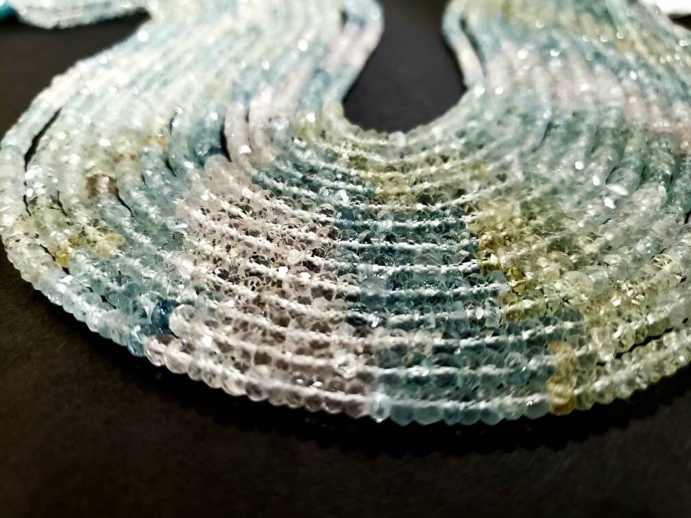 Natural Multi Aquamarine 4mm Faceted Rondelle, 12.75" strand for Jewelry making beautiful beads