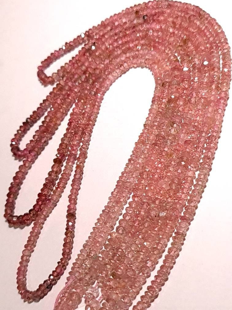 Pink Tourmaline Rondelle, Natural Umbre Rare Laser Cut 2.5-4mm Faceted Diamond Micro Cut Roundel DIY Jewelry Making Gemstone Bead 15" Strand