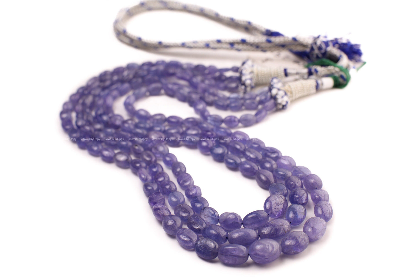 Natural Tanzanite Smooth Oval 4-10mm 3 Strand Necklace on adjustable Thread, 16" bead Necklace adjust to 30" long.248 cts