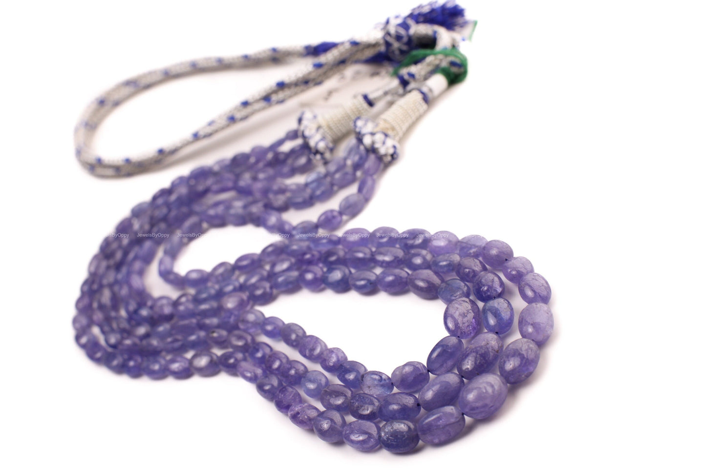 Natural Tanzanite Smooth Oval 4-10mm 3 Strand Necklace on adjustable Thread, 16" bead Necklace adjust to 30" long.248 cts