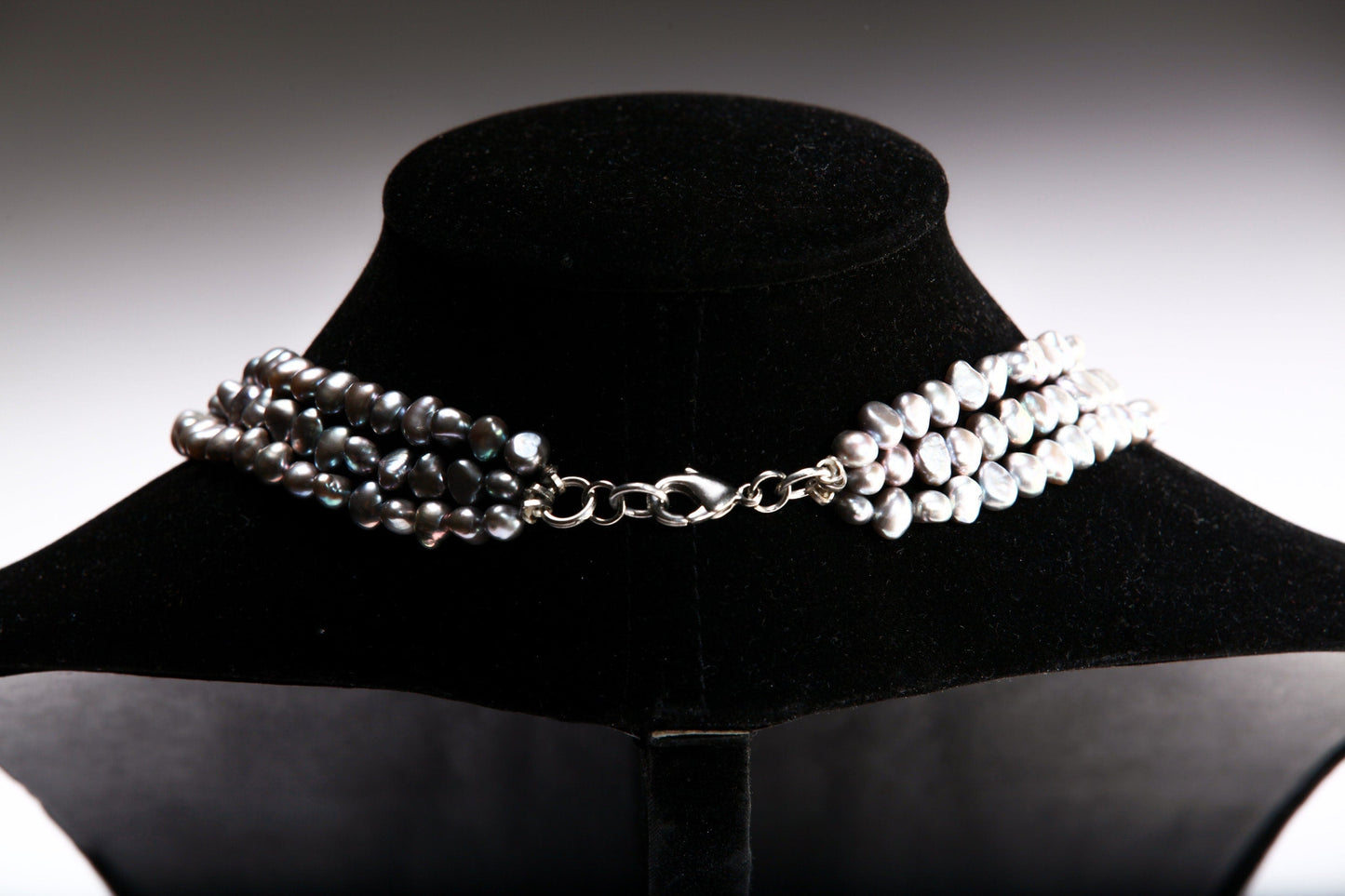 Natural Freshwater Gray Pearl High Luster Triple Strand Necklace, Freshwater 12mm Coin Pearl & Rhinestone Inlaid Pendant, 17"+2" Extender