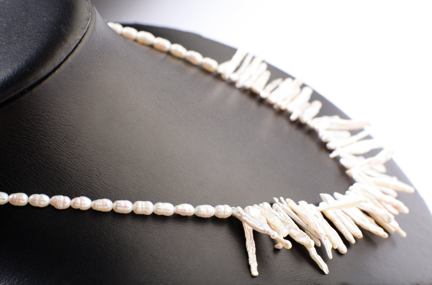 Natural Japanese Fresh Water Biwa Stick Pearl and Potato Pearl Necklace in 925 Sterling Silver Lobster Clasp,pic shown 19" with 2" Extension