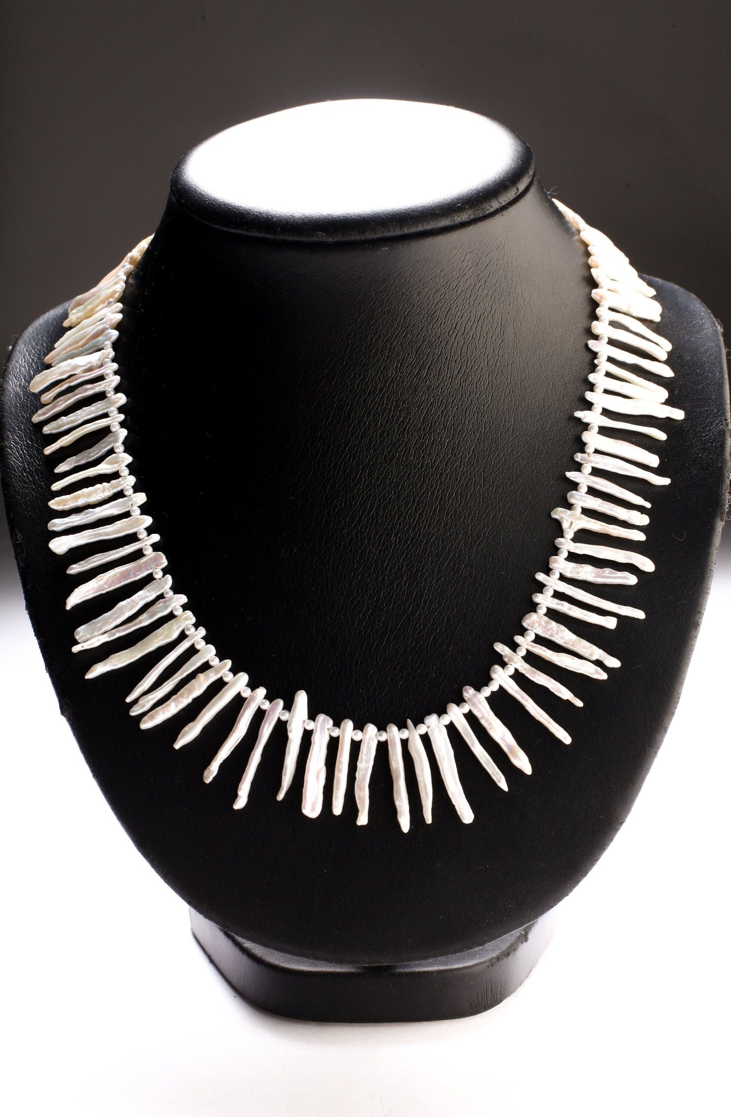 Natural Japanese Fresh Water Biwa Stick Pearl and Potato Pearl Necklace in 925 Sterling Silver Hook & Eye Clasp, Pic shown 22" Necklace