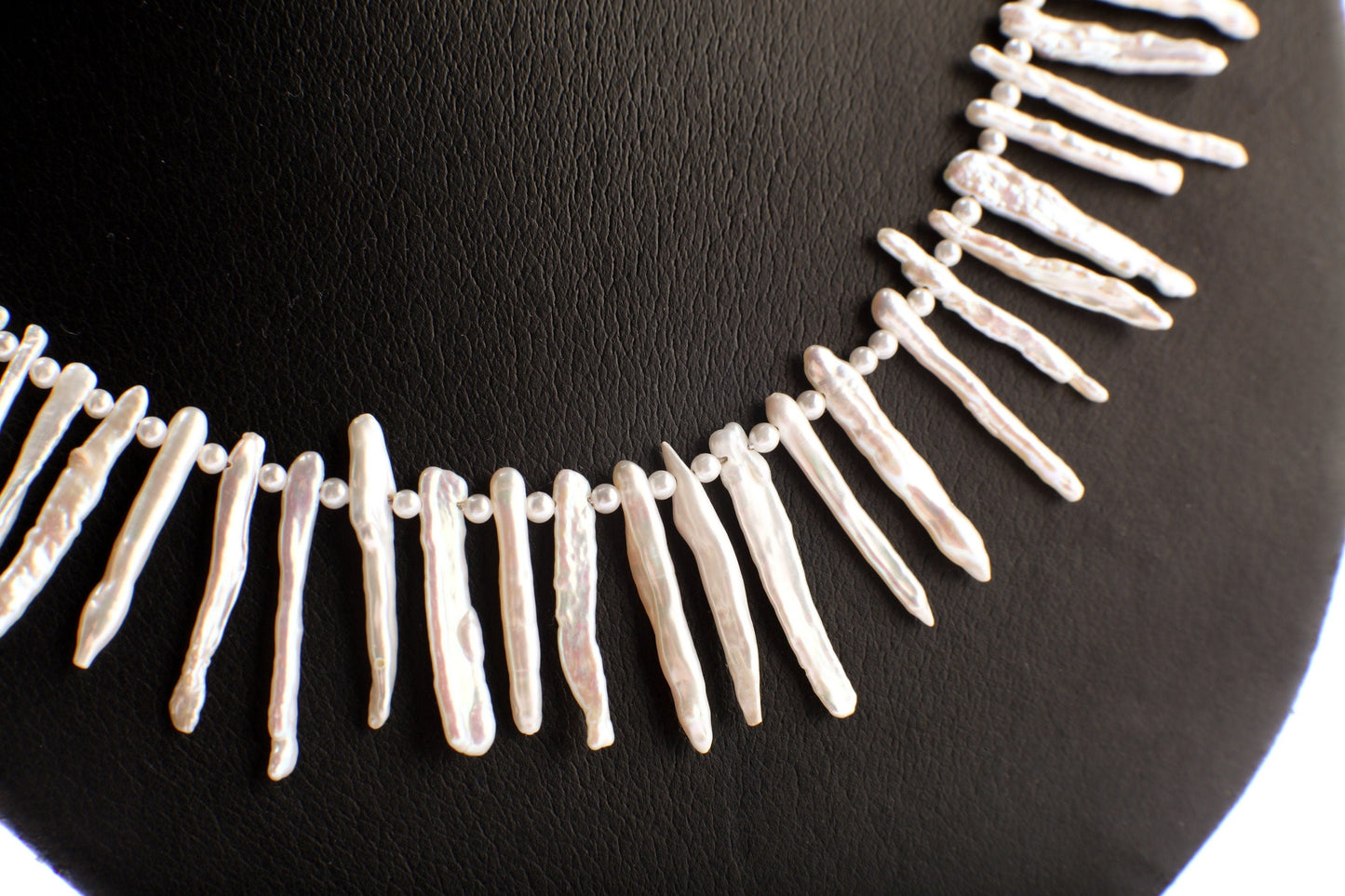 Natural Japanese Fresh Water Biwa Stick Pearl and Potato Pearl Necklace in 925 Sterling Silver Hook & Eye Clasp, Pic shown 22" Necklace