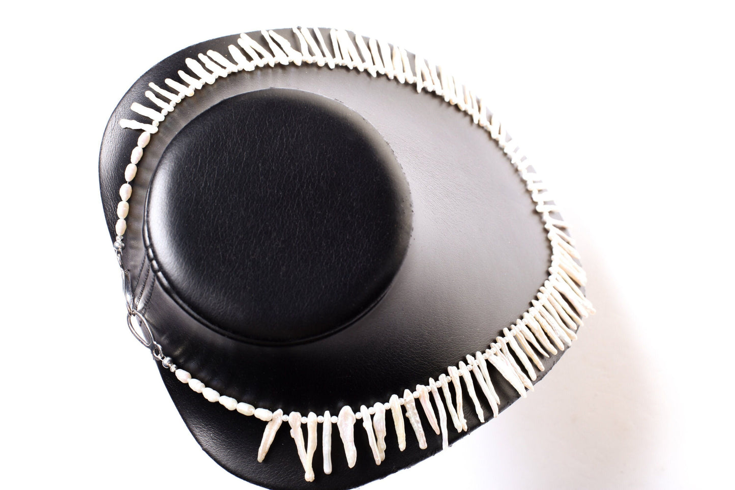 Natural Japanese Fresh Water Biwa Stick Pearl and Potato Pearl Necklace in 925 Sterling Silver Hook & Eye Clasp, Pic shown 22" Necklace