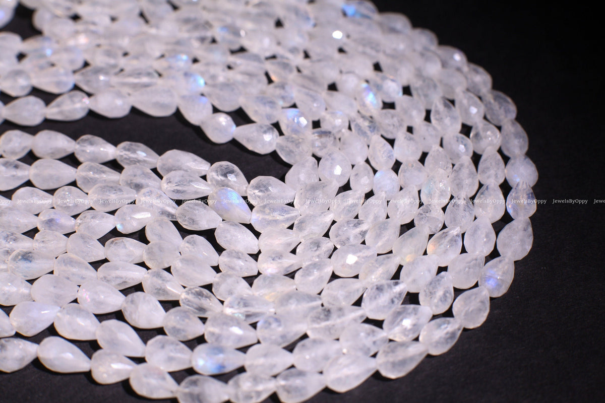 Rainbow Moonstone Faceted Briolette 6x8-9mm Gemstone, July Birthstone, Jewelry Making Beads, Natural Gemstone Drop 10" Strand ,approx. 30pcs