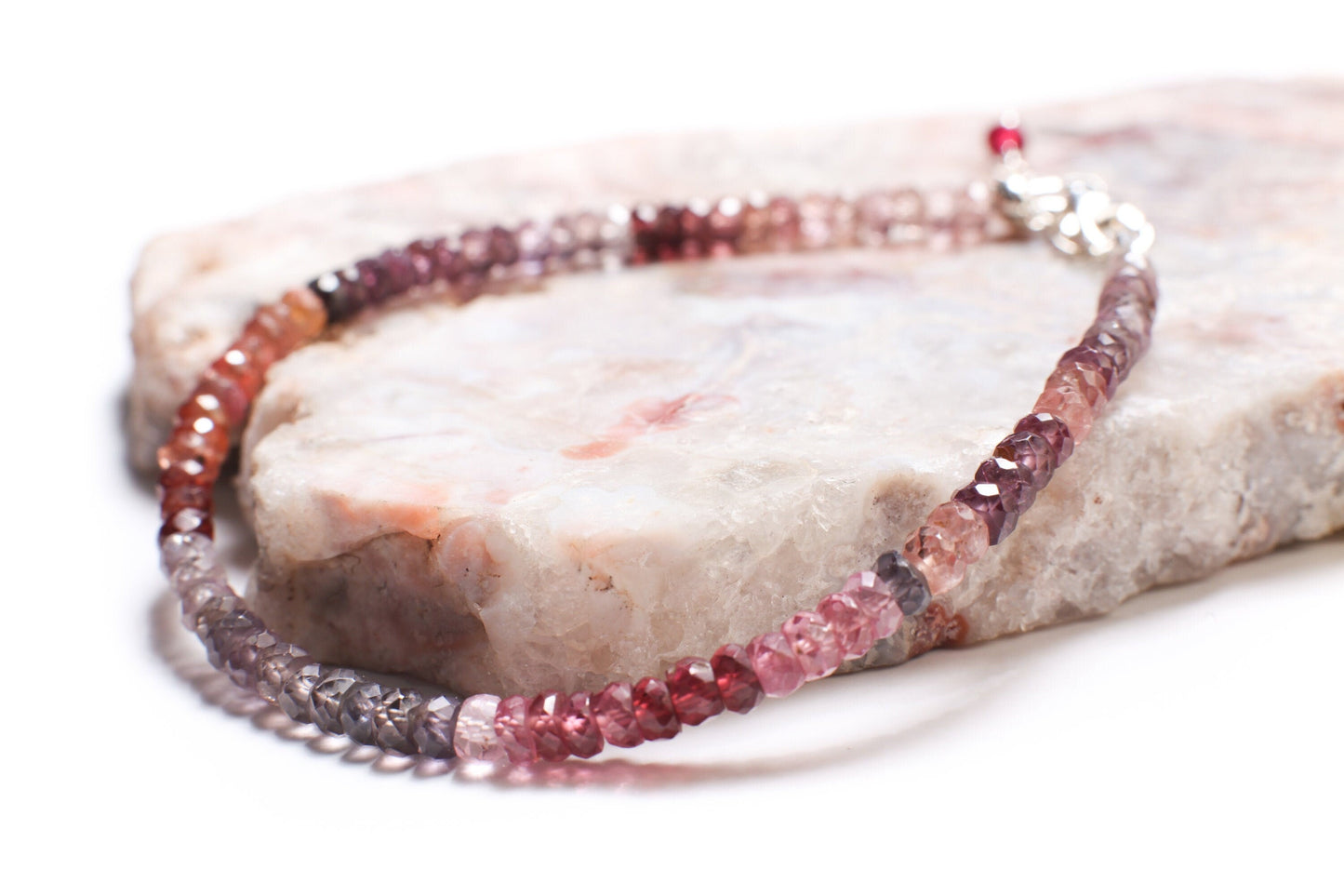 Genuine Multi Spinel Faceted Rondelle 3.5-4mm Bracelet in 925 Sterling Silver, 14K Gold Filled Clasp and Optional 1" Extension Chain
