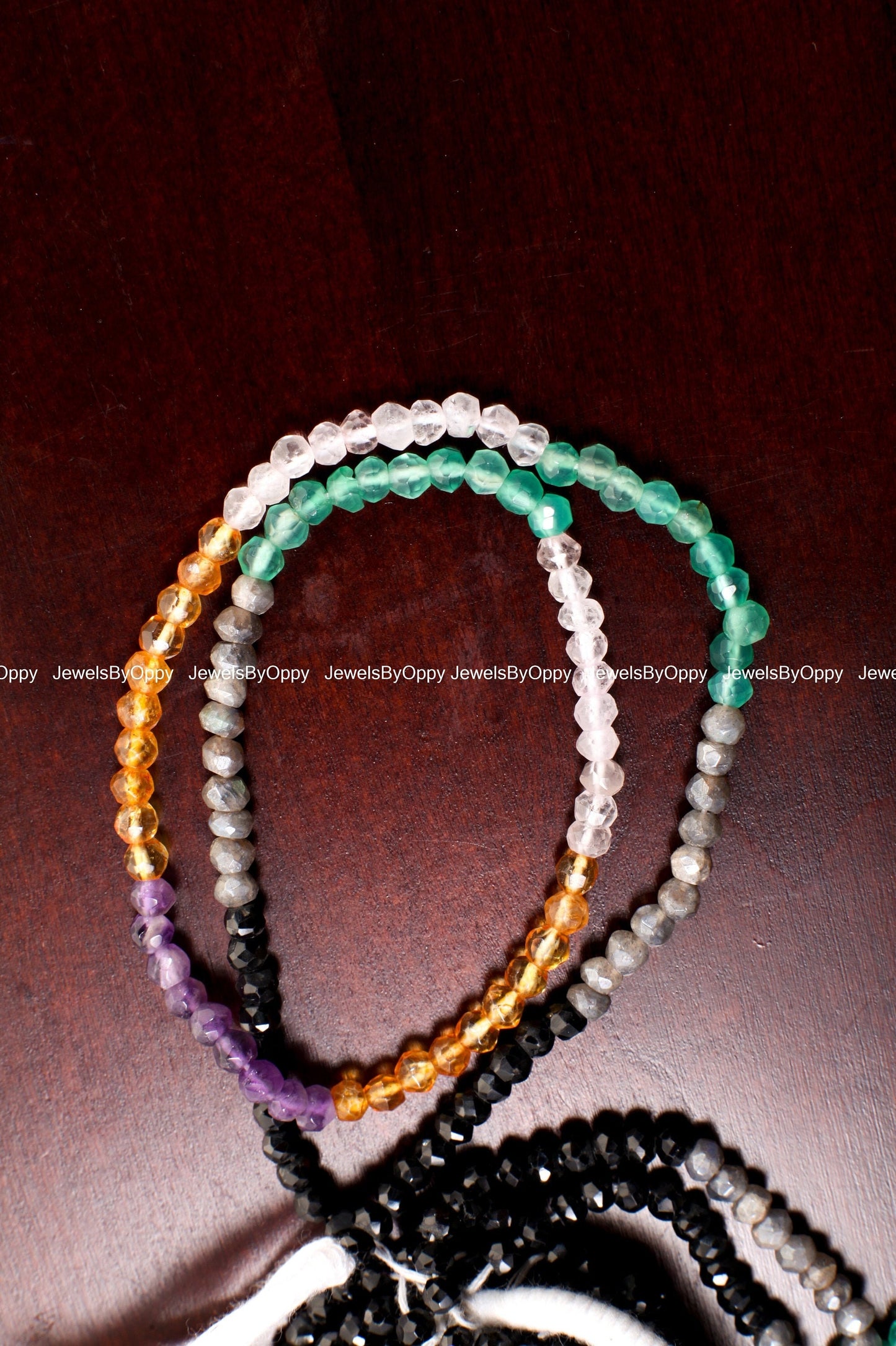 Multi Faceted Rondelle, 4mm Black Spinel, Labradorite, Green Onyx, Rose Quartz, Citrine, Amethyst Shaded Natural Gemstone Bead, 13" Strand