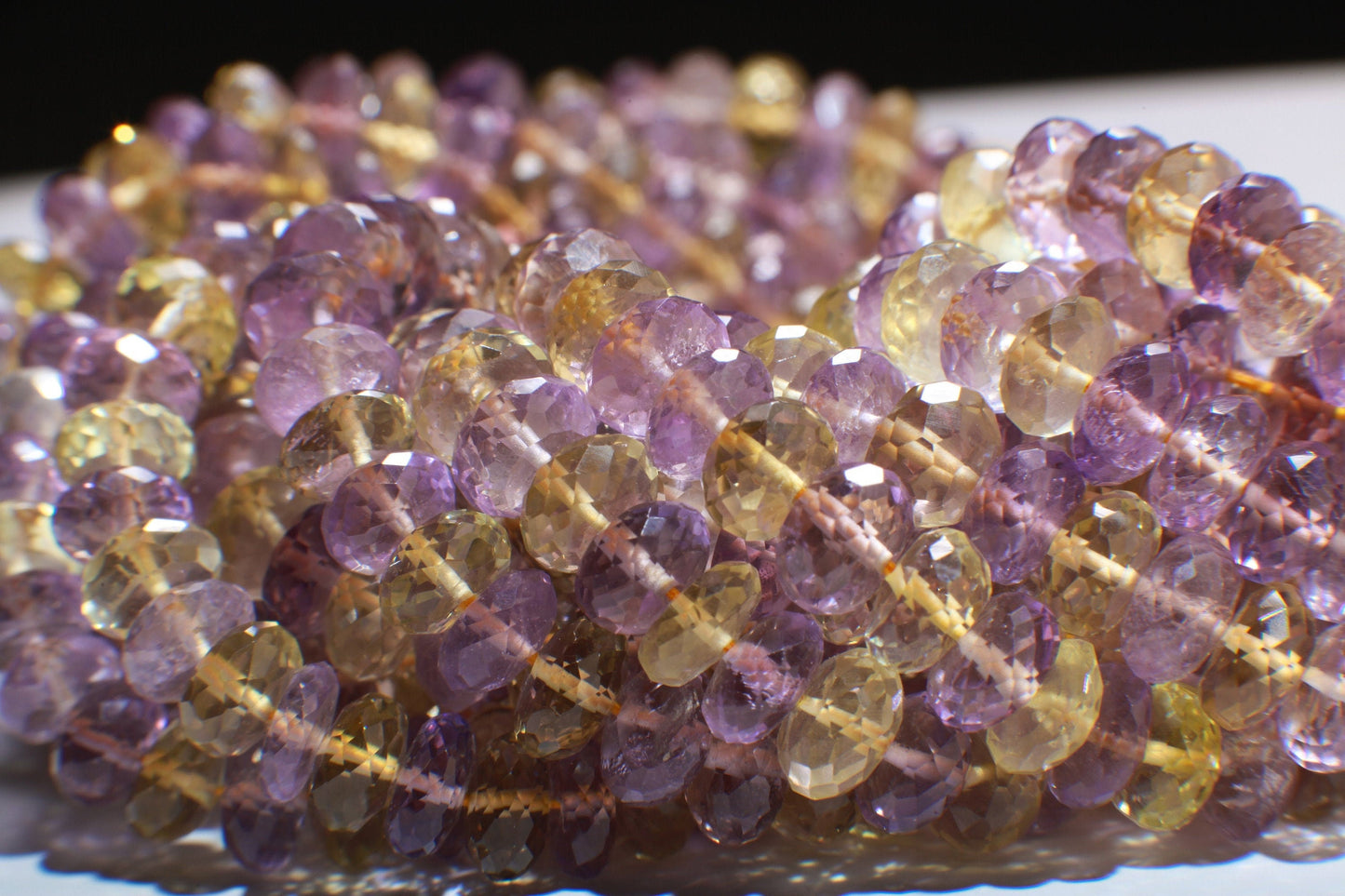Natural Ametrine Faceted Roundel 7-7.5mm AAA Top Quality Purple yellow Rondelle Beads 10" Strand
