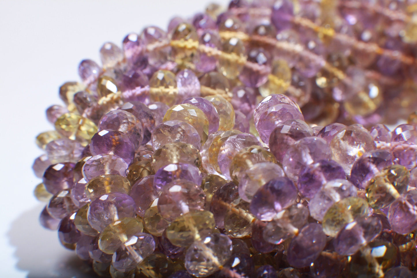 Natural Ametrine Faceted Roundel 7-7.5mm AAA Top Quality Purple yellow Rondelle Beads 10" Strand