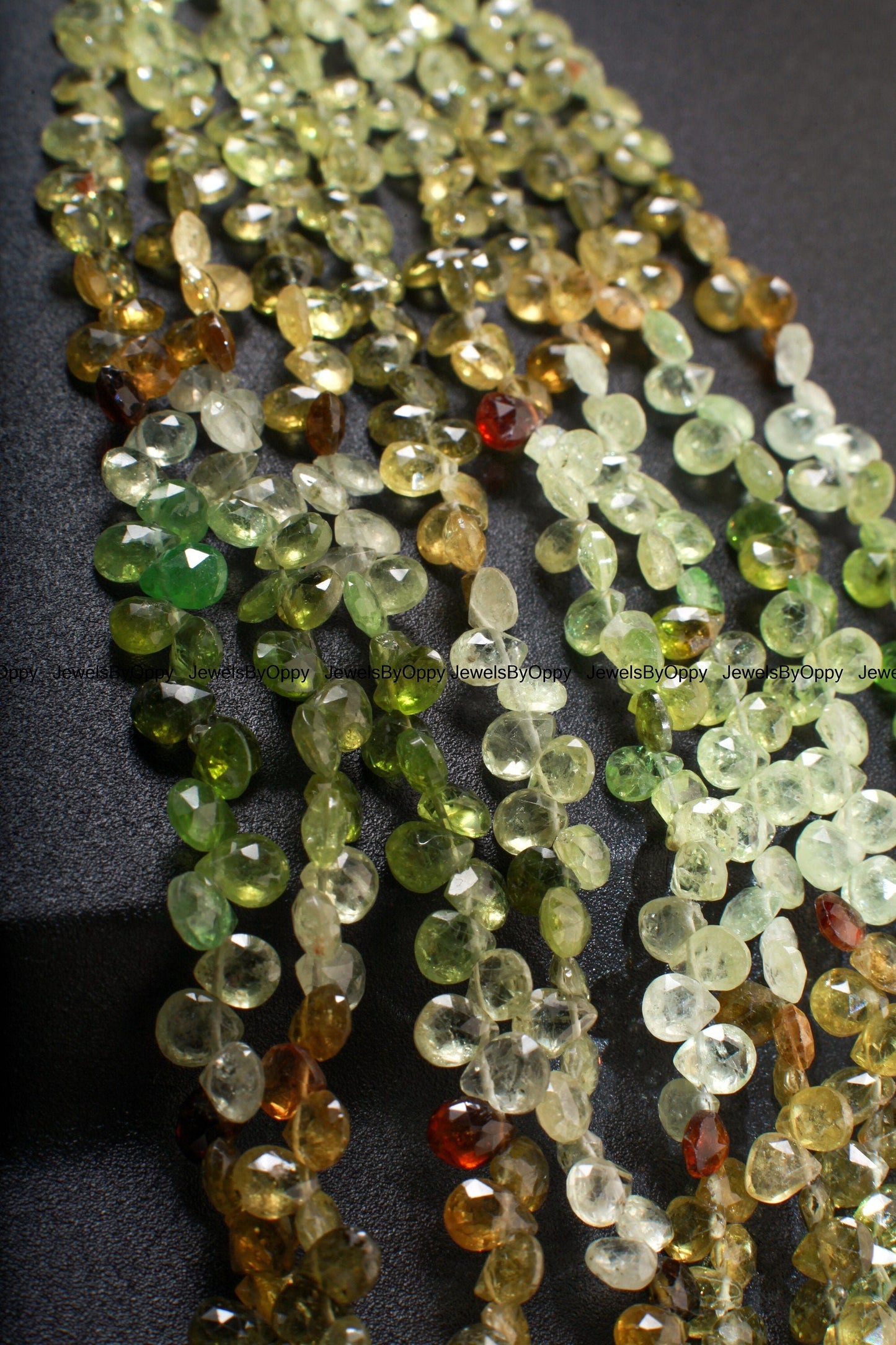 Natural Grossular Garnet, Green Garnet Shaded Faceted Heart Briolette 5-6mm Gemstone AAA rare Jewelry Making Beads, 3"/7" Strand