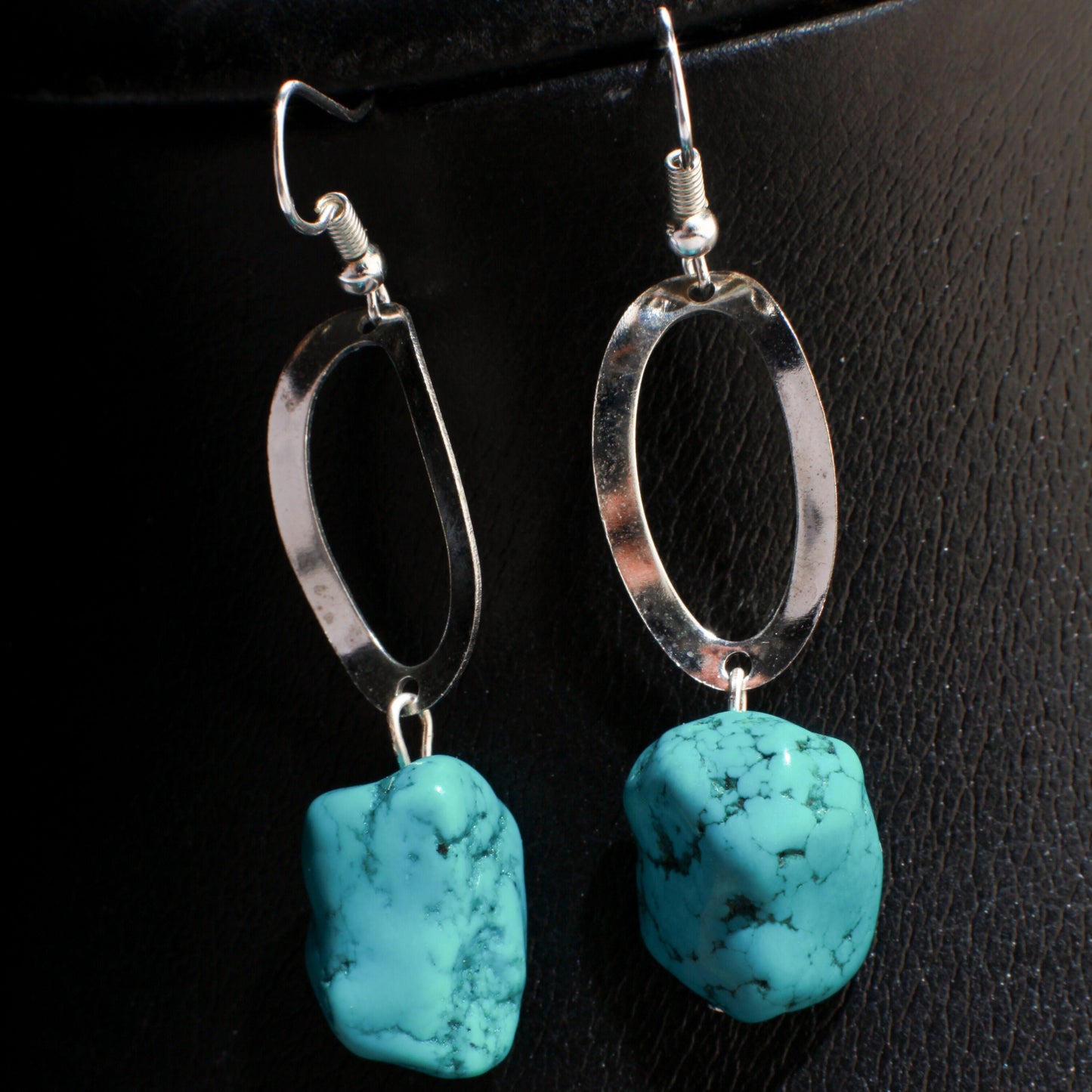 Natural Raw Turquoise Nugget Earring and Necklace Set in 16" Silver Filled Beading Chain and Ear wire Jewelry Set with 2" Extension Chain