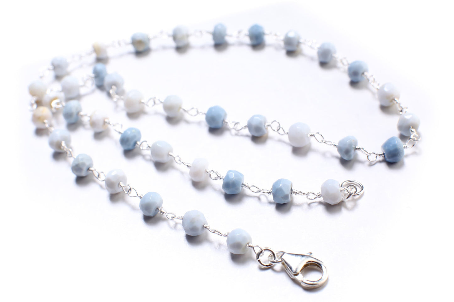 Natural Blue Opal 5-5.5mm large Faceted Rondelle Wire Wrapped in 925 Sterling Silver Handmade Necklace, Holiday Gift, 14"- 30"