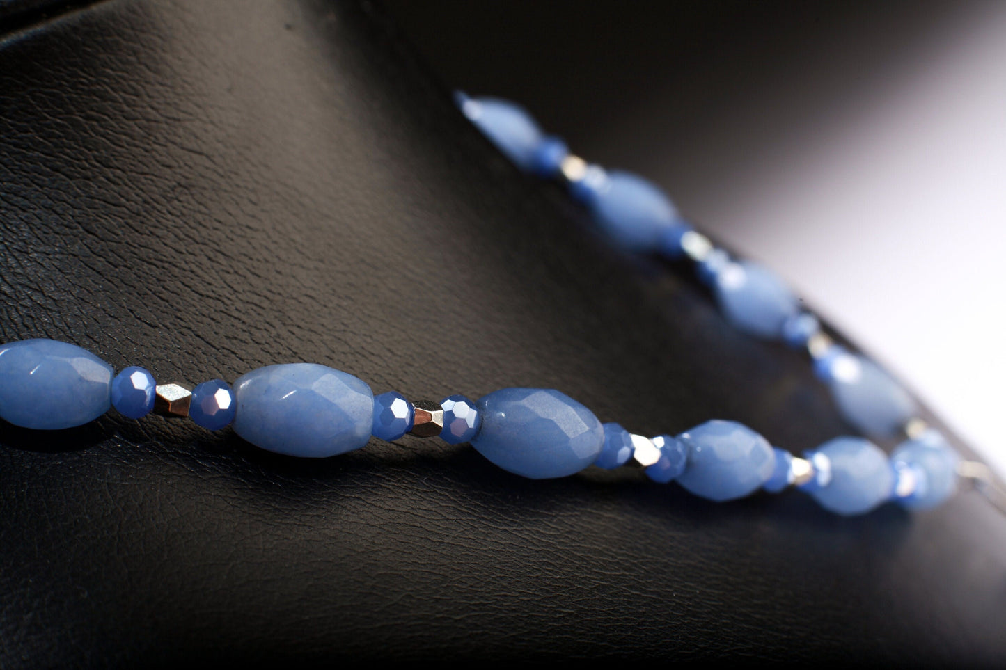 Blue Quartz Faceted Oval accent with Stunning Opalite pendant 18" Gemstones Necklace