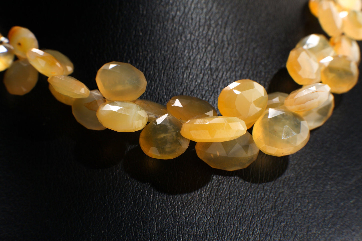 Yellow Chalcedony Necklace, Natural Yellow Chalcedony Faceted Graduated Heart Briolette Teardrop, Matching Ambronite Rice Oval 20" Necklace
