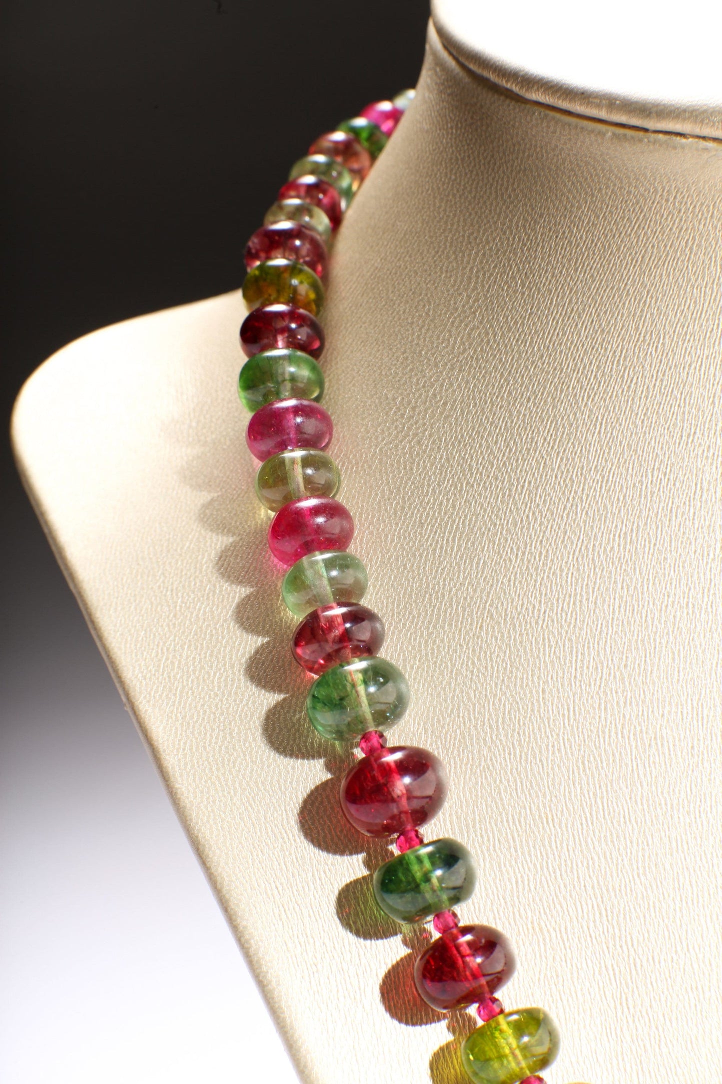 Natural Rock Crystal Graduated Necklace, Multi Color Crystal Quartz 8-17mm Rondell with Faceted Pink Spinel Accent Spacer Beads 19" Necklace